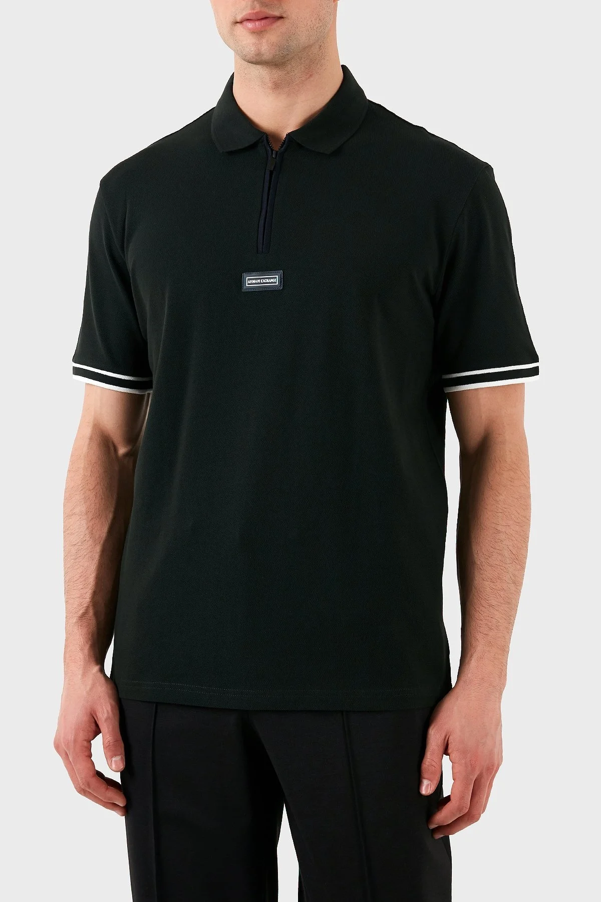 Armani Exchange % 100 Pamuk Regular Fit Yarım Fermuarlı Erkek Polo Yaka T Shirt XM000221 AF10366 UB001 SİYAH - 1