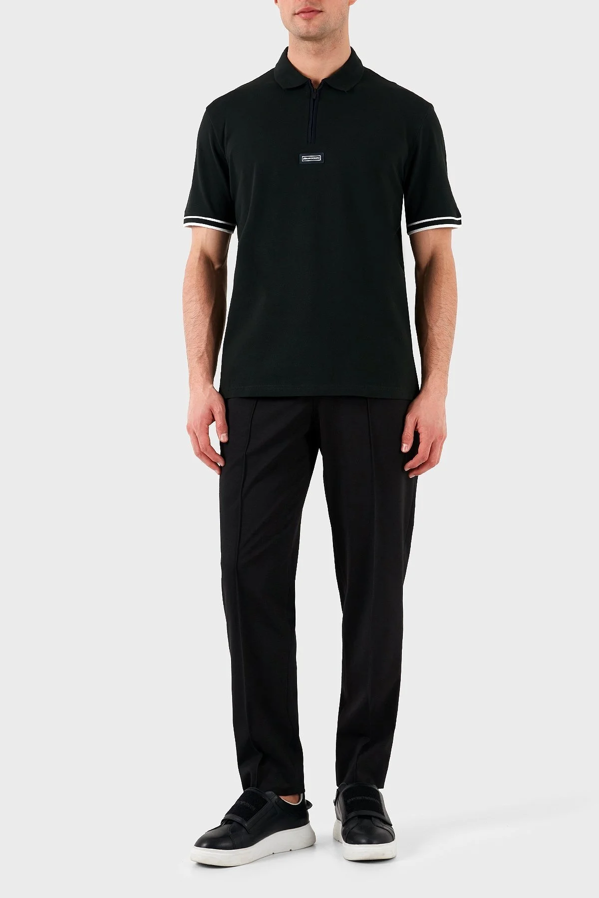 Armani Exchange % 100 Pamuk Regular Fit Yarım Fermuarlı Erkek Polo Yaka T Shirt XM000221 AF10366 UB001 SİYAH - 2