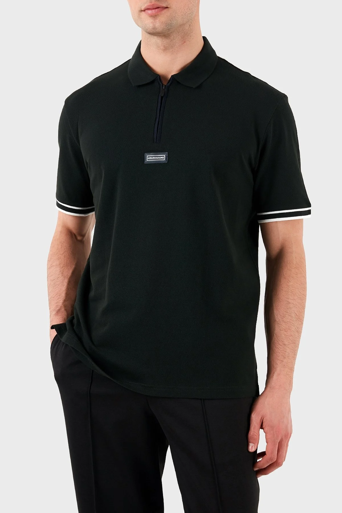Armani Exchange % 100 Pamuk Regular Fit Yarım Fermuarlı Erkek Polo Yaka T Shirt XM000221 AF10366 UB001 SİYAH - 4