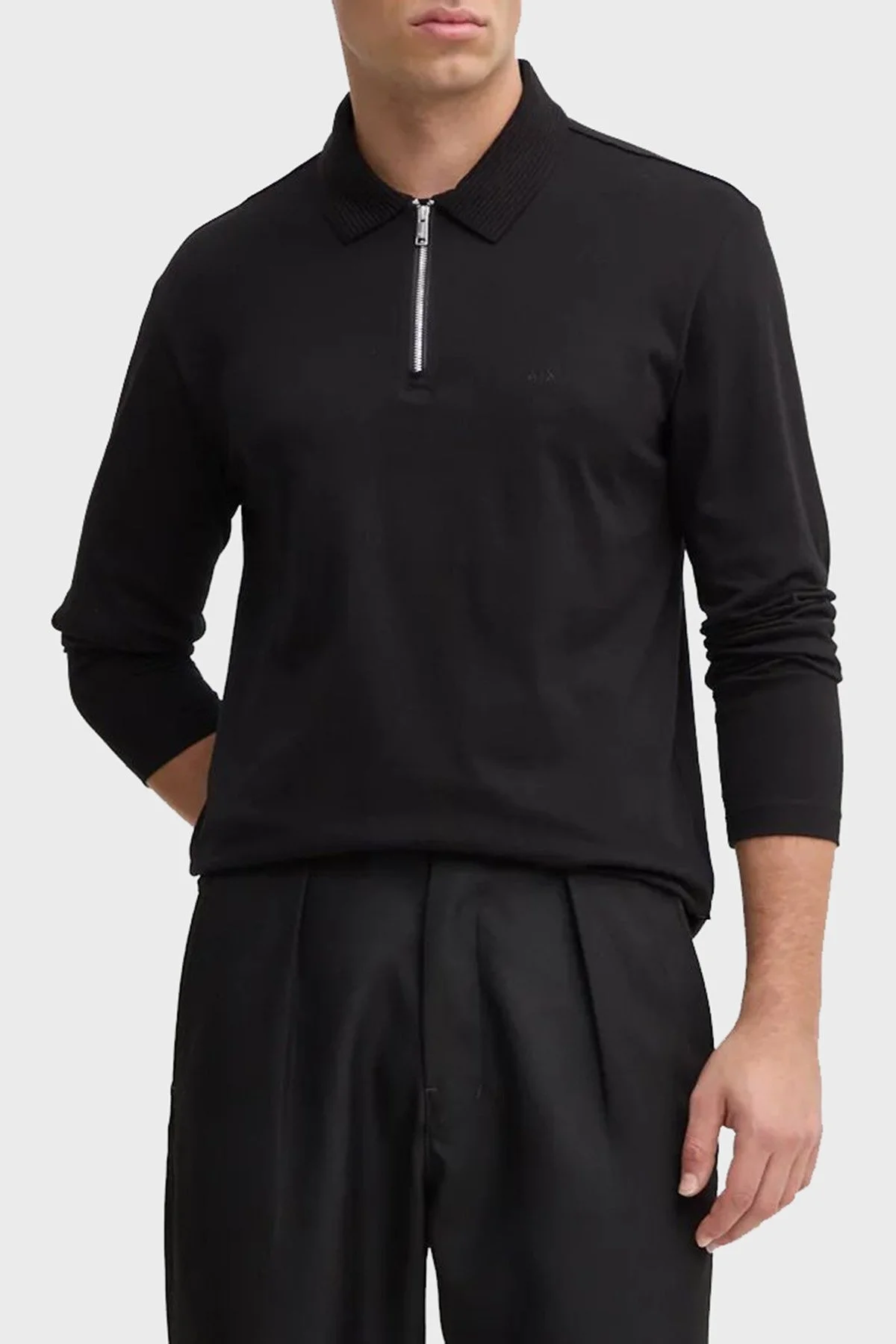 Armani Exchange % 100 Pamuk Regular Fit Yarım Fermuarlı Polo Yaka Erkek Sweat XM000059 AF10362 UC001 SİYAH - 1