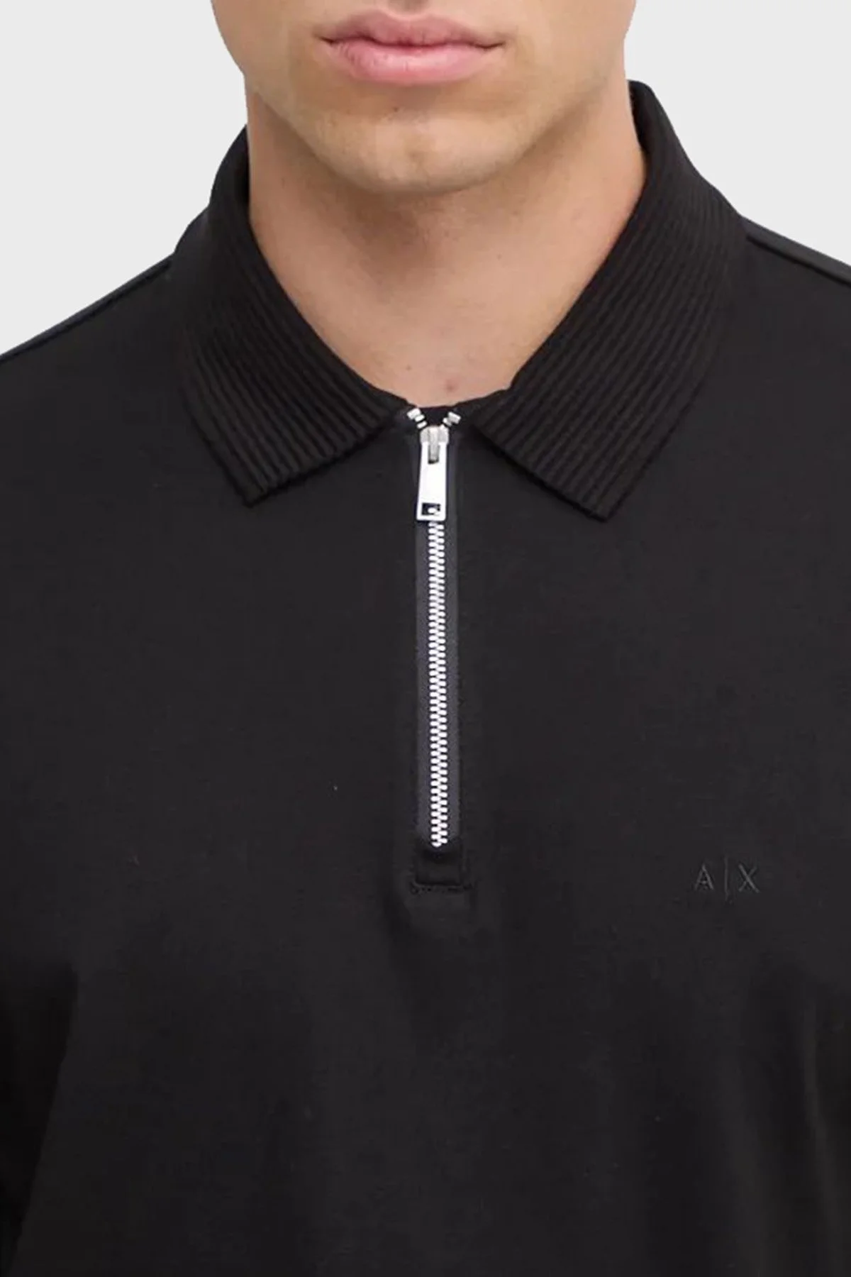 Armani Exchange % 100 Pamuk Regular Fit Yarım Fermuarlı Polo Yaka Erkek Sweat XM000059 AF10362 UC001 SİYAH - 4