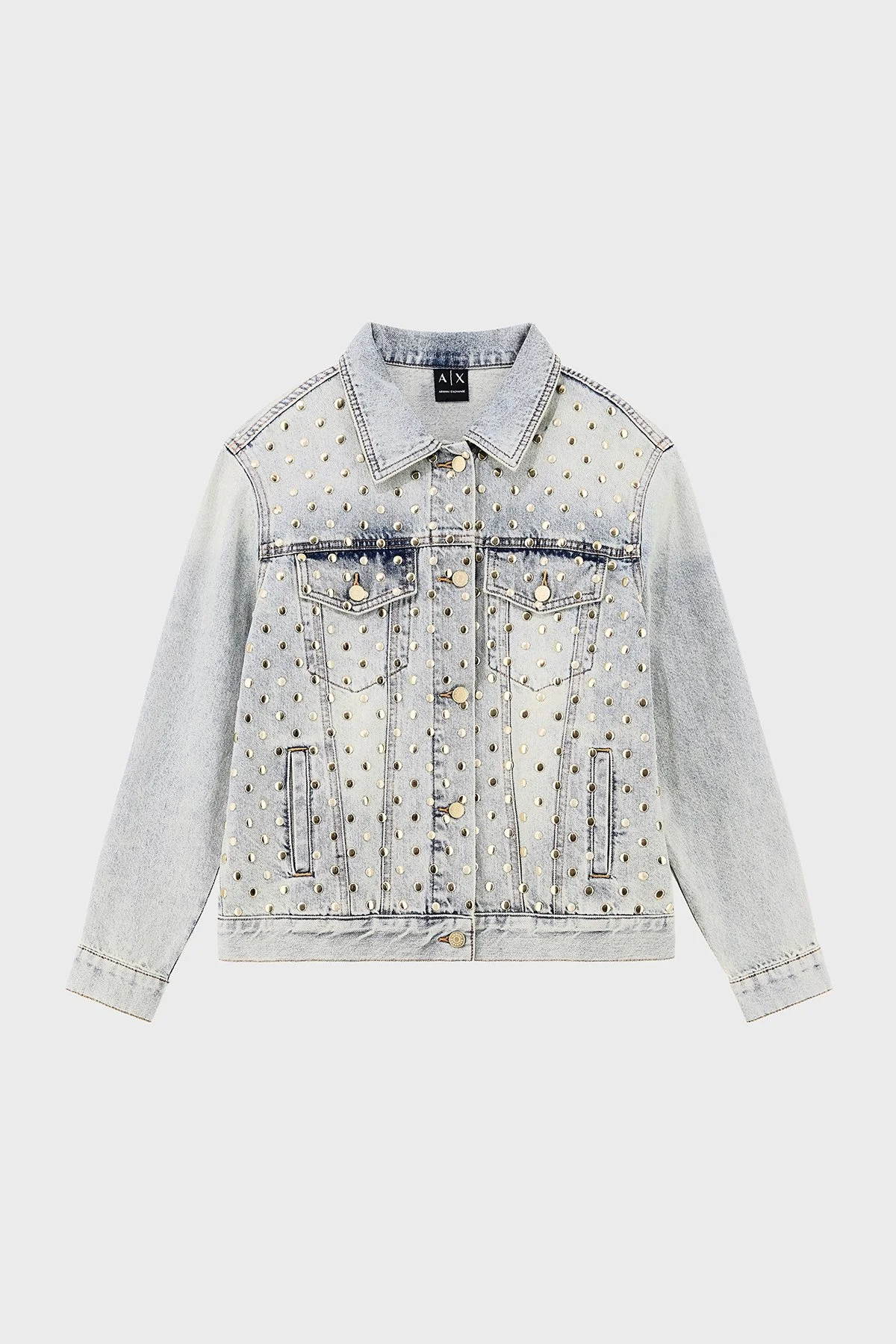 Armani Exchange %100 Pamuk Regular Fit Zımba Detaylı Kadın Ceket XW002526 AF25775 MB003 Açık mavi - 6