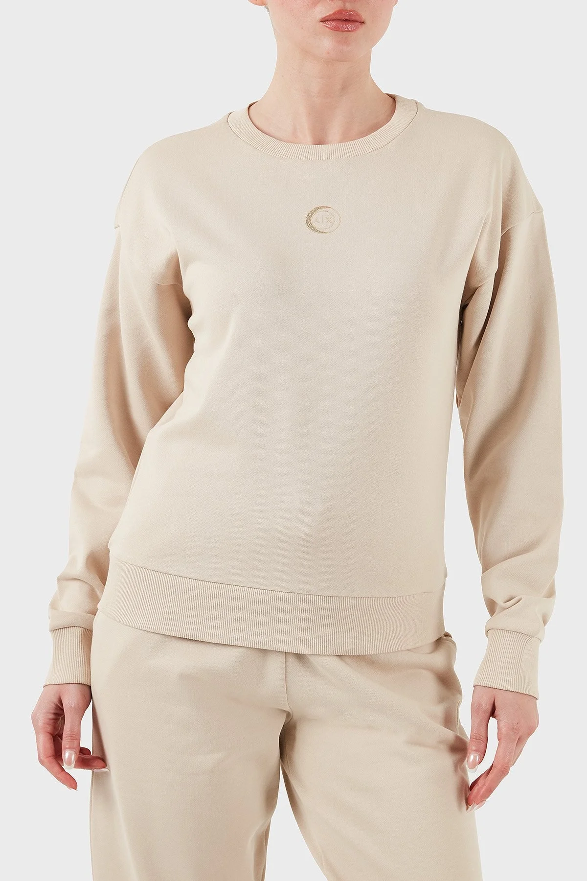 Armani Exchange % 100 Pamuk Relaxed Fit Bisiklet Yaka Bayan Sweat XW000317 AF12217 U1095 BEJ - 7