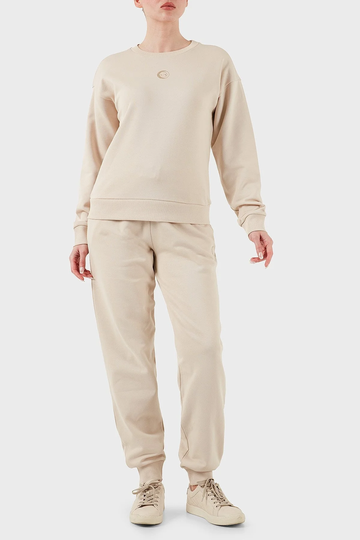 Armani Exchange % 100 Pamuk Relaxed Fit Bisiklet Yaka Bayan Sweat XW000317 AF12217 U1095 BEJ - 8