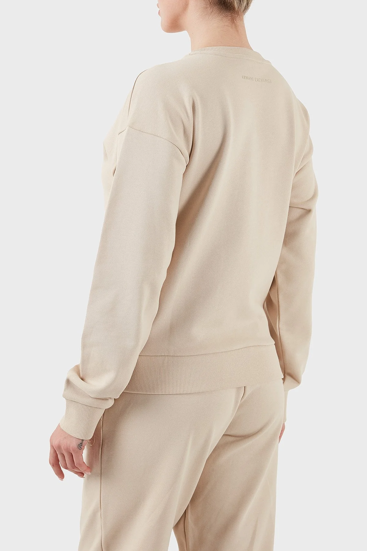 Armani Exchange % 100 Pamuk Relaxed Fit Bisiklet Yaka Bayan Sweat XW000317 AF12217 U1095 BEJ - 9
