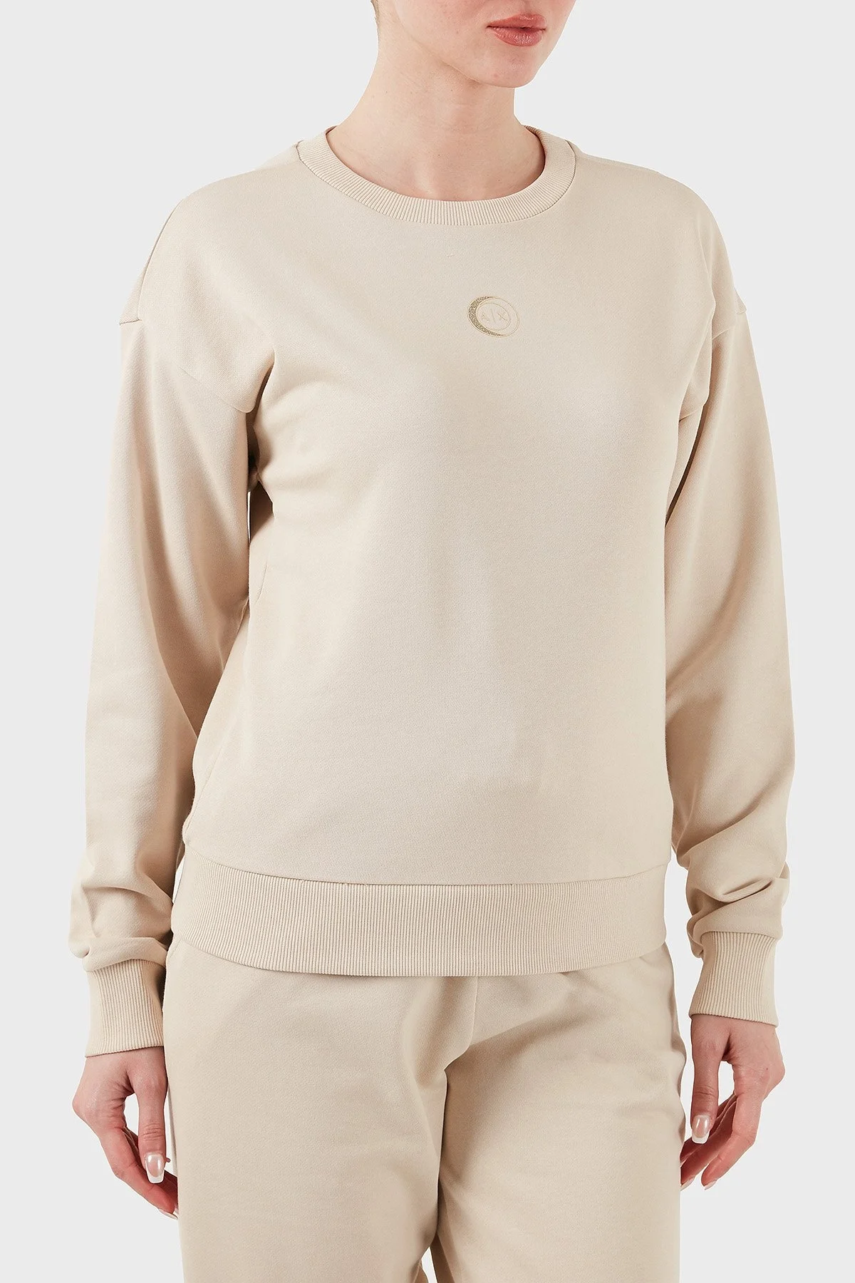 Armani Exchange % 100 Pamuk Relaxed Fit Bisiklet Yaka Bayan Sweat XW000317 AF12217 U1095 BEJ - 10