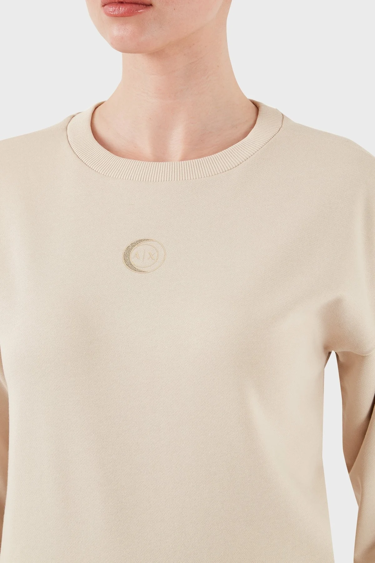 Armani Exchange % 100 Pamuk Relaxed Fit Bisiklet Yaka Bayan Sweat XW000317 AF12217 U1095 BEJ - 12