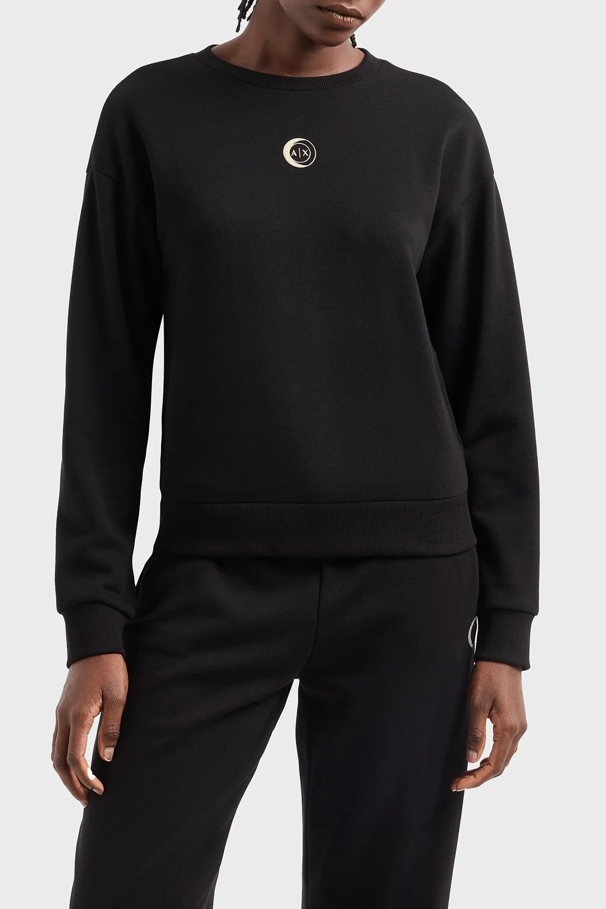 Armani Exchange % 100 Pamuk Relaxed Fit Bisiklet Yaka Bayan Sweat XW000317 AF12217 UC001 SİYAH - 6