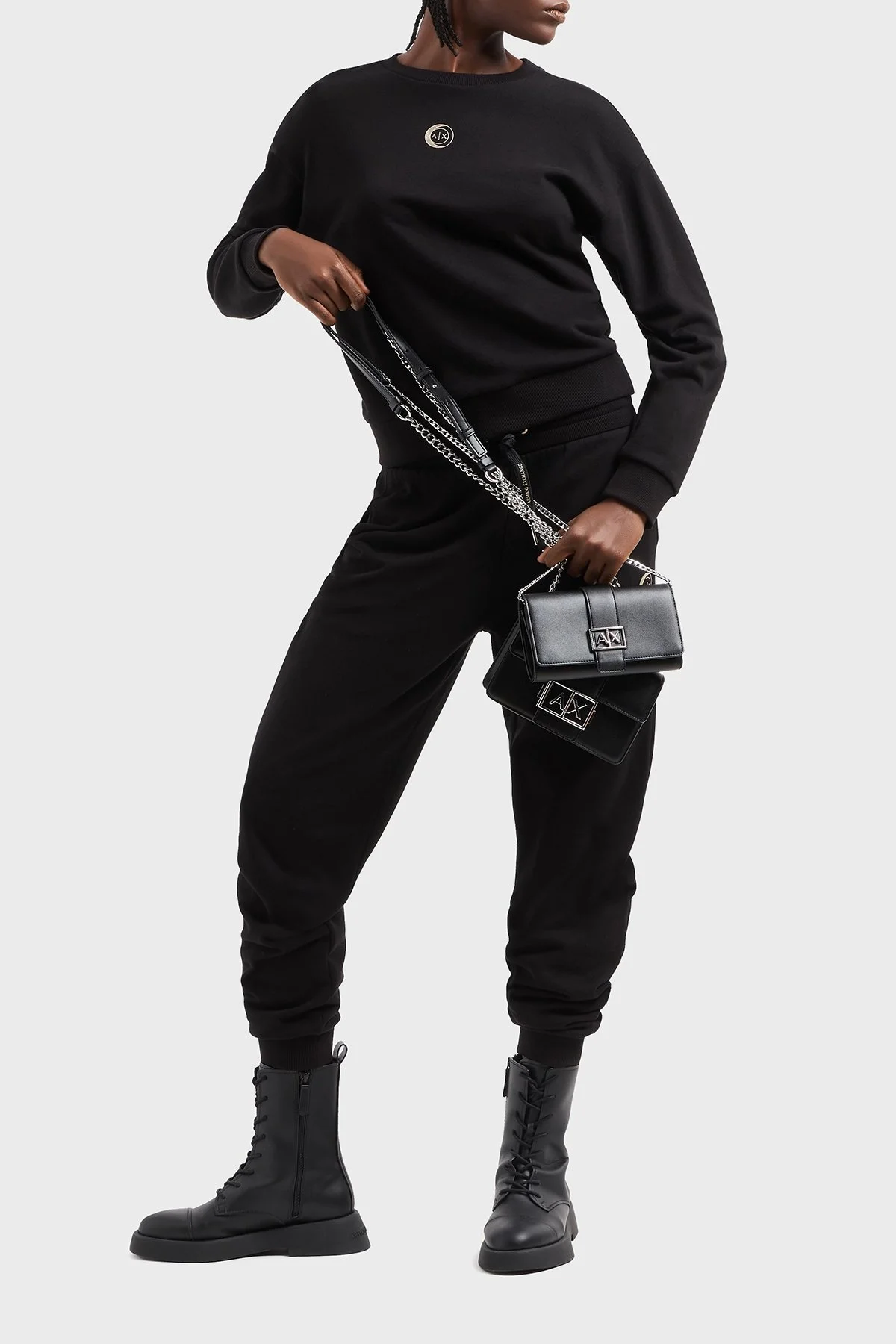 Armani Exchange % 100 Pamuk Relaxed Fit Bisiklet Yaka Bayan Sweat XW000317 AF12217 UC001 SİYAH - 7