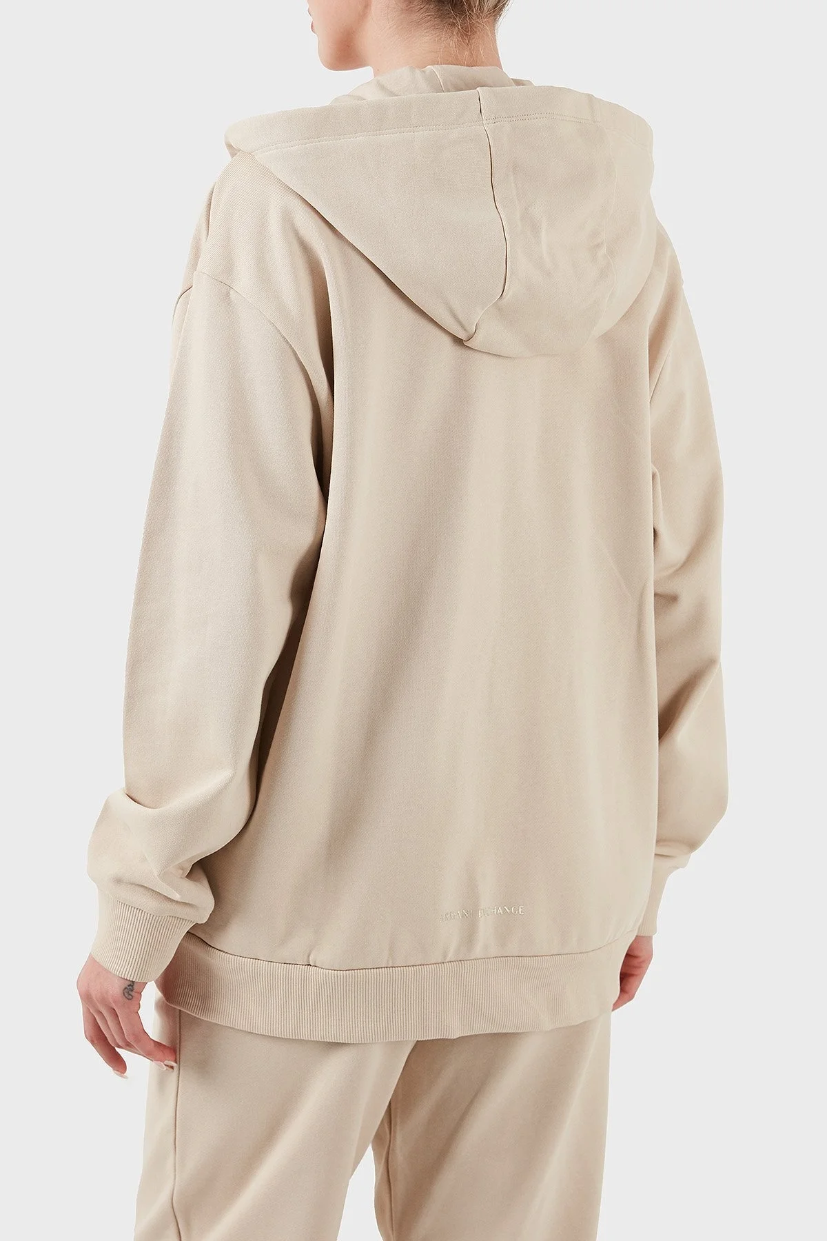 Armani Exchange % 100 Pamuk Relaxed Fit Kapüşonlu Fermuarlı Bayan Sweat XW000318 AF12217 U1095 BEJ - 9