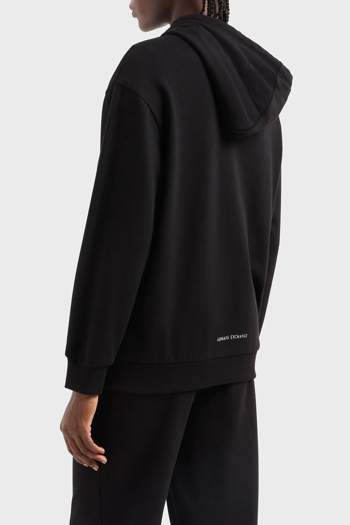 Armani Exchange % 100 Pamuk Relaxed Fit Kapüşonlu Fermuarlı Bayan Sweat XW000318 AF12217 UC001 SİYAH - 8