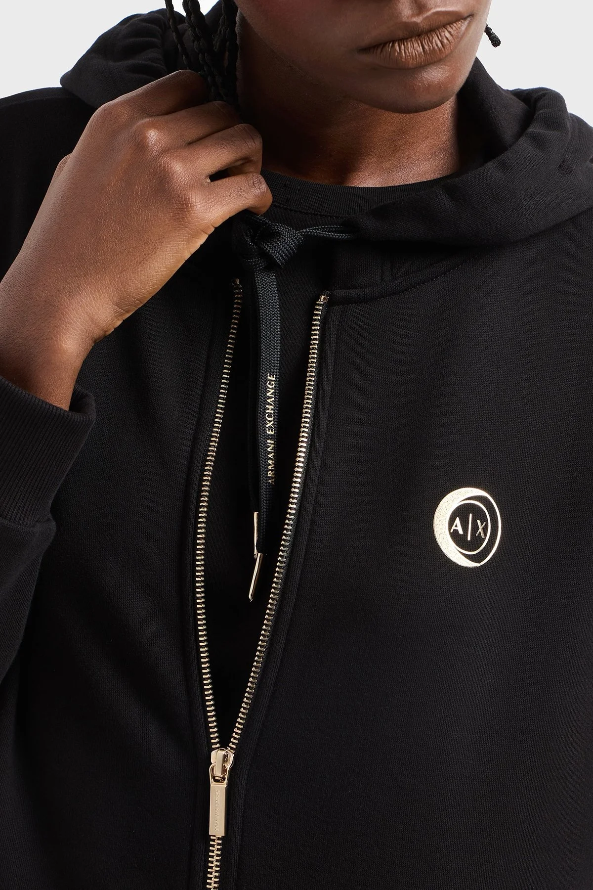 Armani Exchange % 100 Pamuk Relaxed Fit Kapüşonlu Fermuarlı Bayan Sweat XW000318 AF12217 UC001 SİYAH - 9