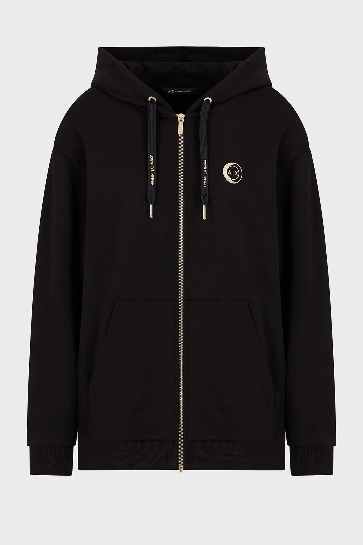 Armani Exchange % 100 Pamuk Relaxed Fit Kapüşonlu Fermuarlı Bayan Sweat XW000318 AF12217 UC001 SİYAH - 10