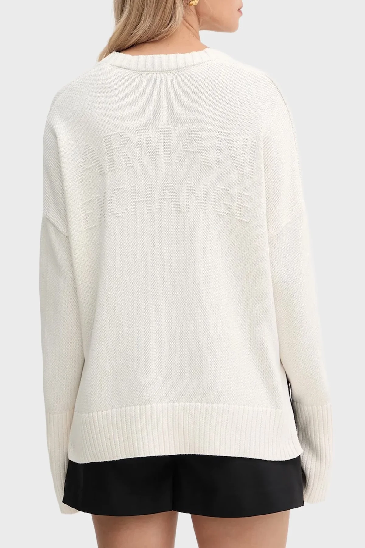 Armani Exchange % 100 Pamuk Relaxed Fit V Yaka Asimetrik Bayan Hırka XW001304 AF16552 U1003 EKRU - 3