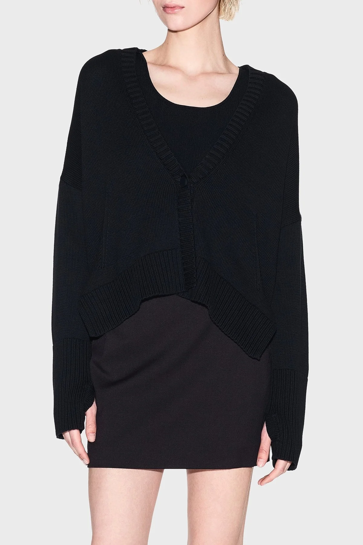 Armani Exchange % 100 Pamuk Relaxed Fit V Yaka Asimetrik Bayan Hırka XW001304 AF16552 UC001 SİYAH - 1