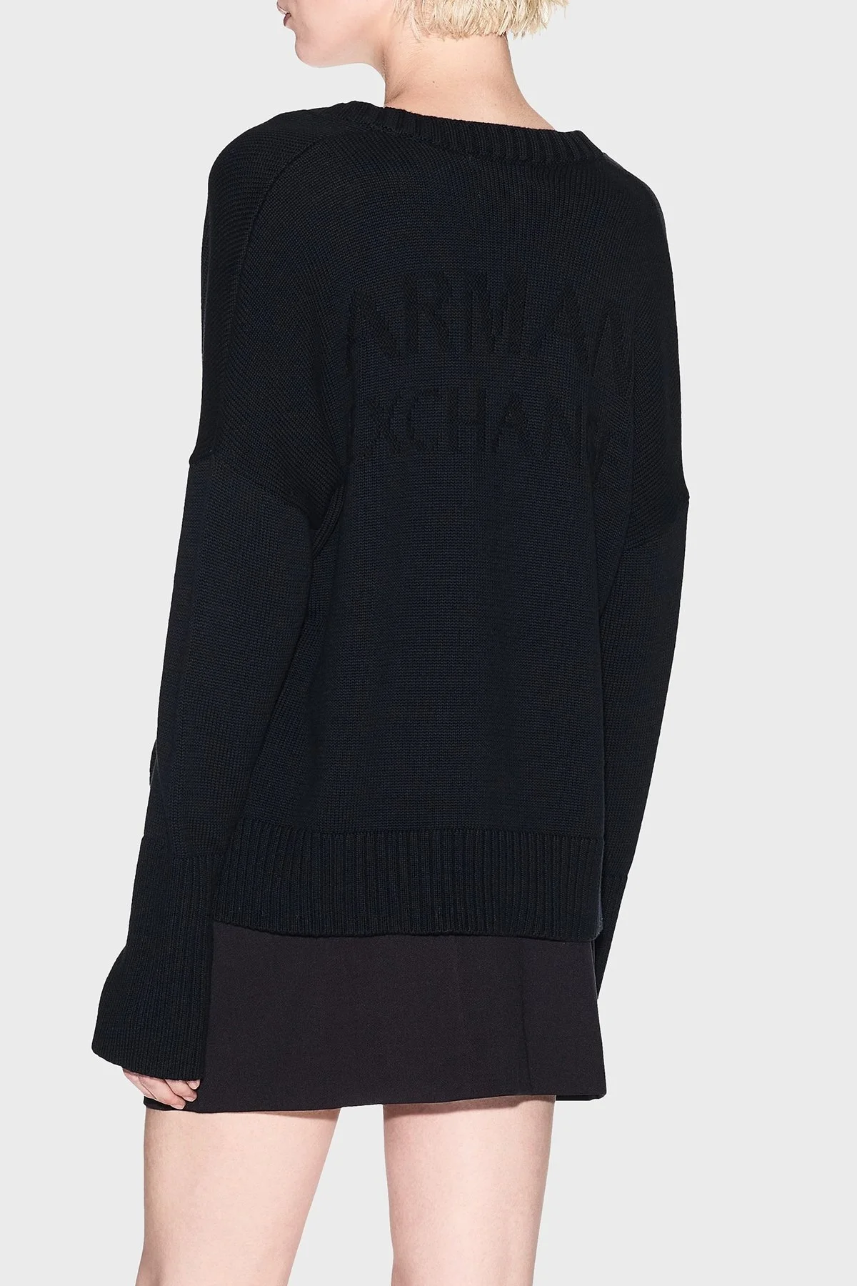 Armani Exchange % 100 Pamuk Relaxed Fit V Yaka Asimetrik Bayan Hırka XW001304 AF16552 UC001 SİYAH - 3