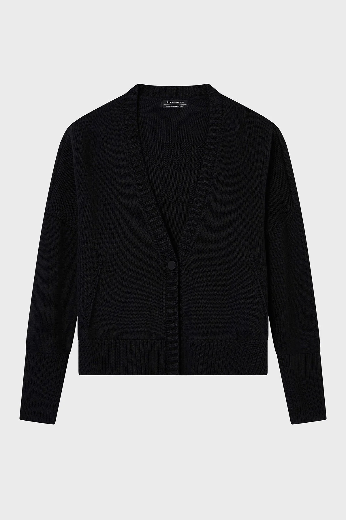 Armani Exchange % 100 Pamuk Relaxed Fit V Yaka Asimetrik Bayan Hırka XW001304 AF16552 UC001 SİYAH - 5