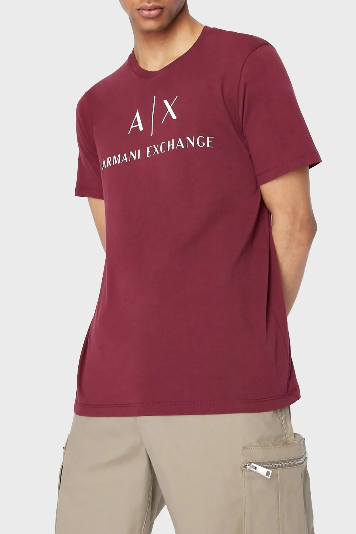 Armani Exchange % 100 Pamuk Slim Fit Baskılı Bisiklet Yaka Erkek T Shirt 8NZTCJ Z8H4Z 1440 VİŞNE - 1