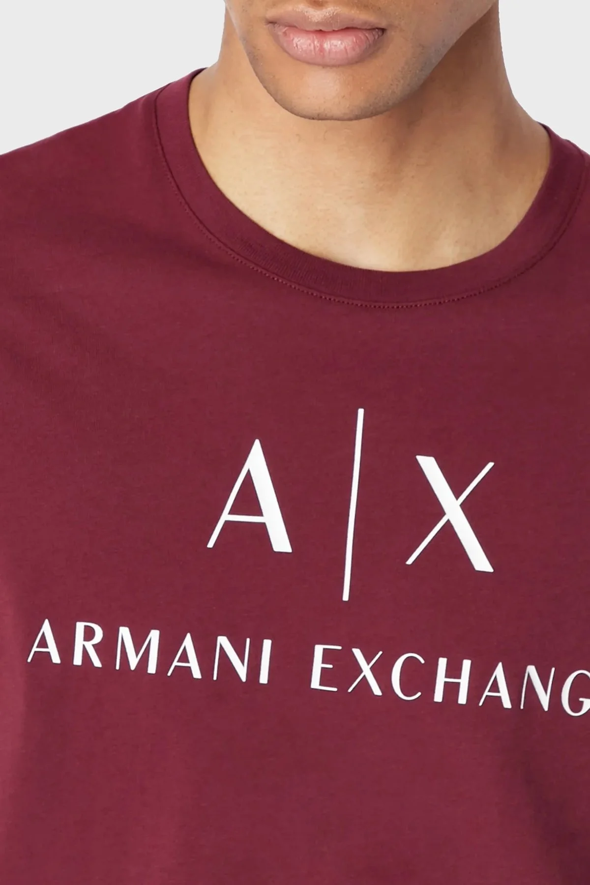 Armani Exchange % 100 Pamuk Slim Fit Baskılı Bisiklet Yaka Erkek T Shirt 8NZTCJ Z8H4Z 1440 VİŞNE - 3