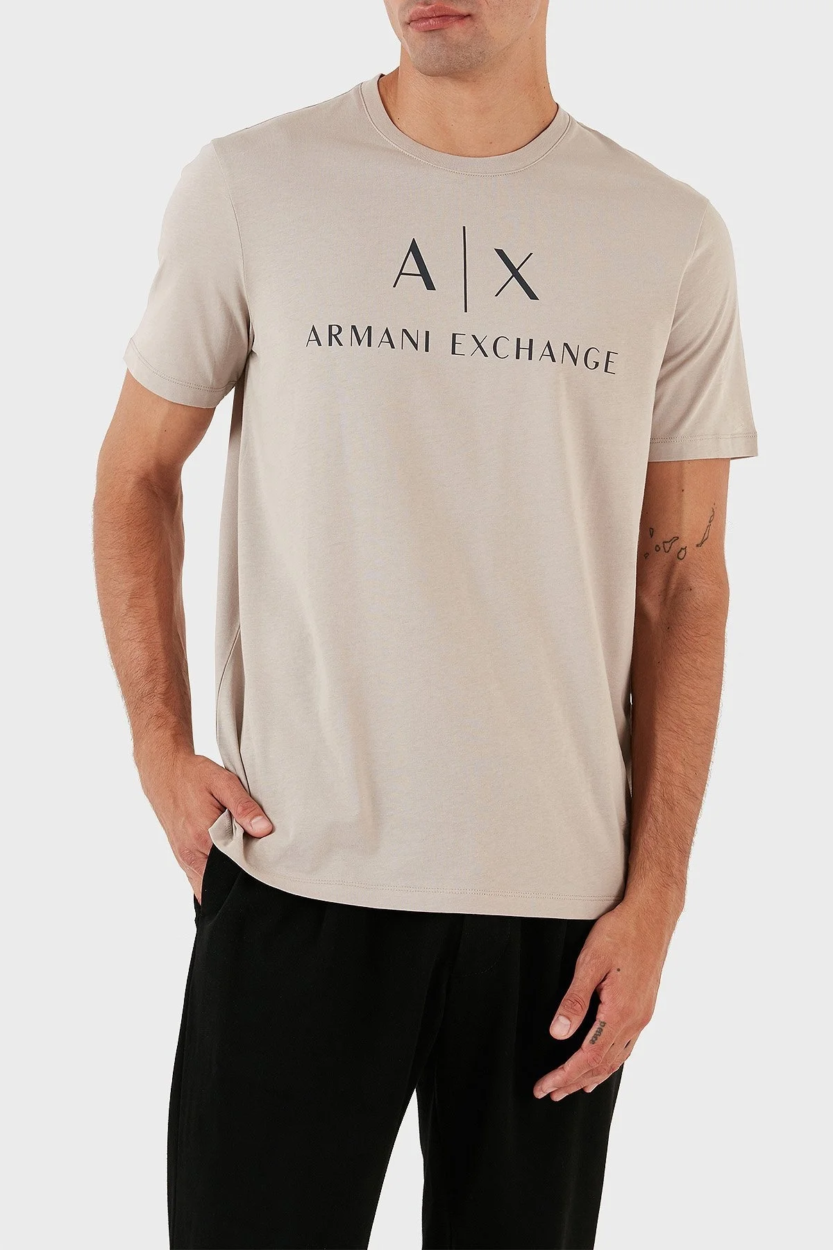 Armani Exchange % 100 Pamuk Slim Fit Baskılı Bisiklet Yaka Erkek T Shirt 8NZTCJ Z8H4Z 6711 BEJ - 3