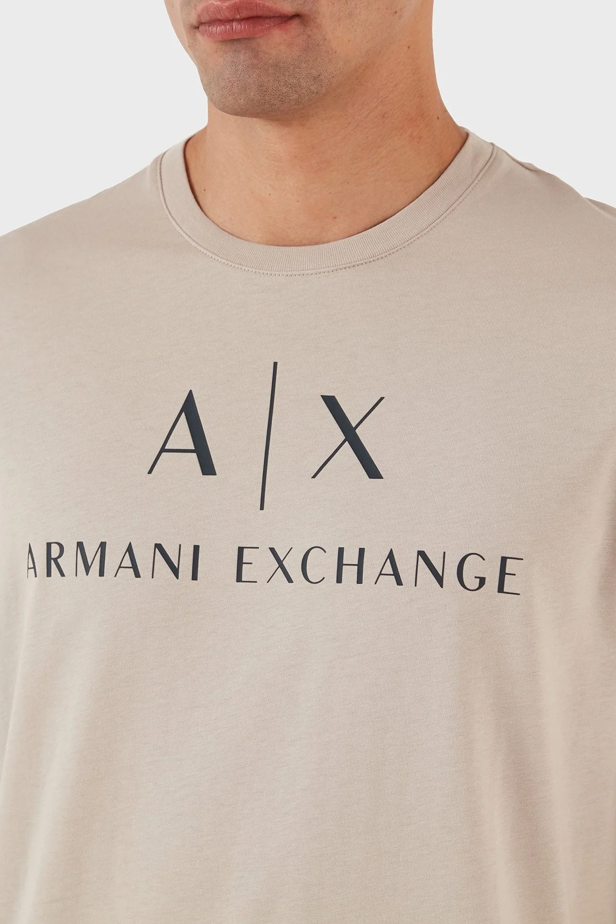Armani Exchange % 100 Pamuk Slim Fit Baskılı Bisiklet Yaka Erkek T Shirt 8NZTCJ Z8H4Z 6711 BEJ - 4