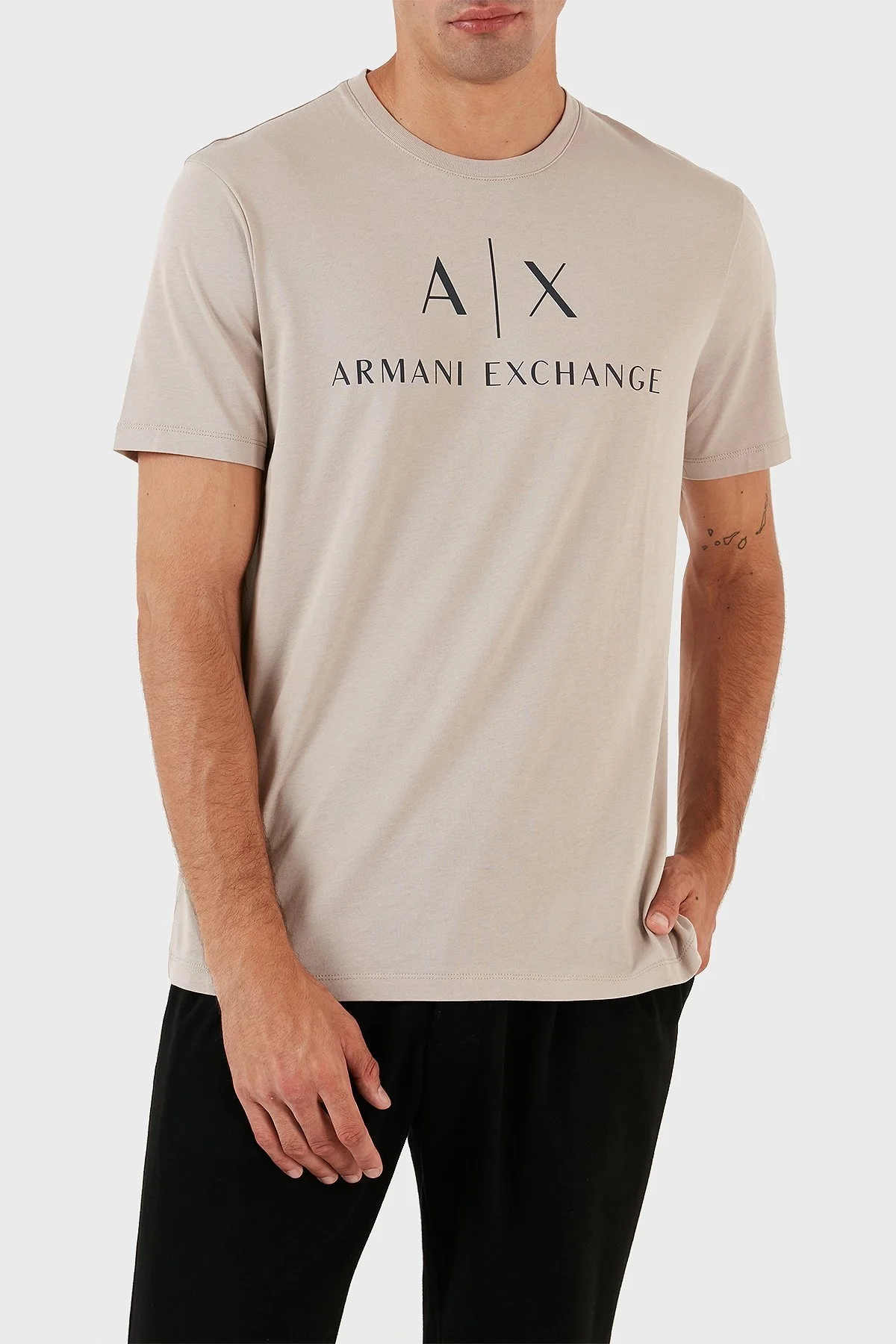 Armani Exchange % 100 Pamuk Slim Fit Baskılı Bisiklet Yaka Erkek T Shirt 8NZTCJ Z8H4Z 6711 BEJ - 5
