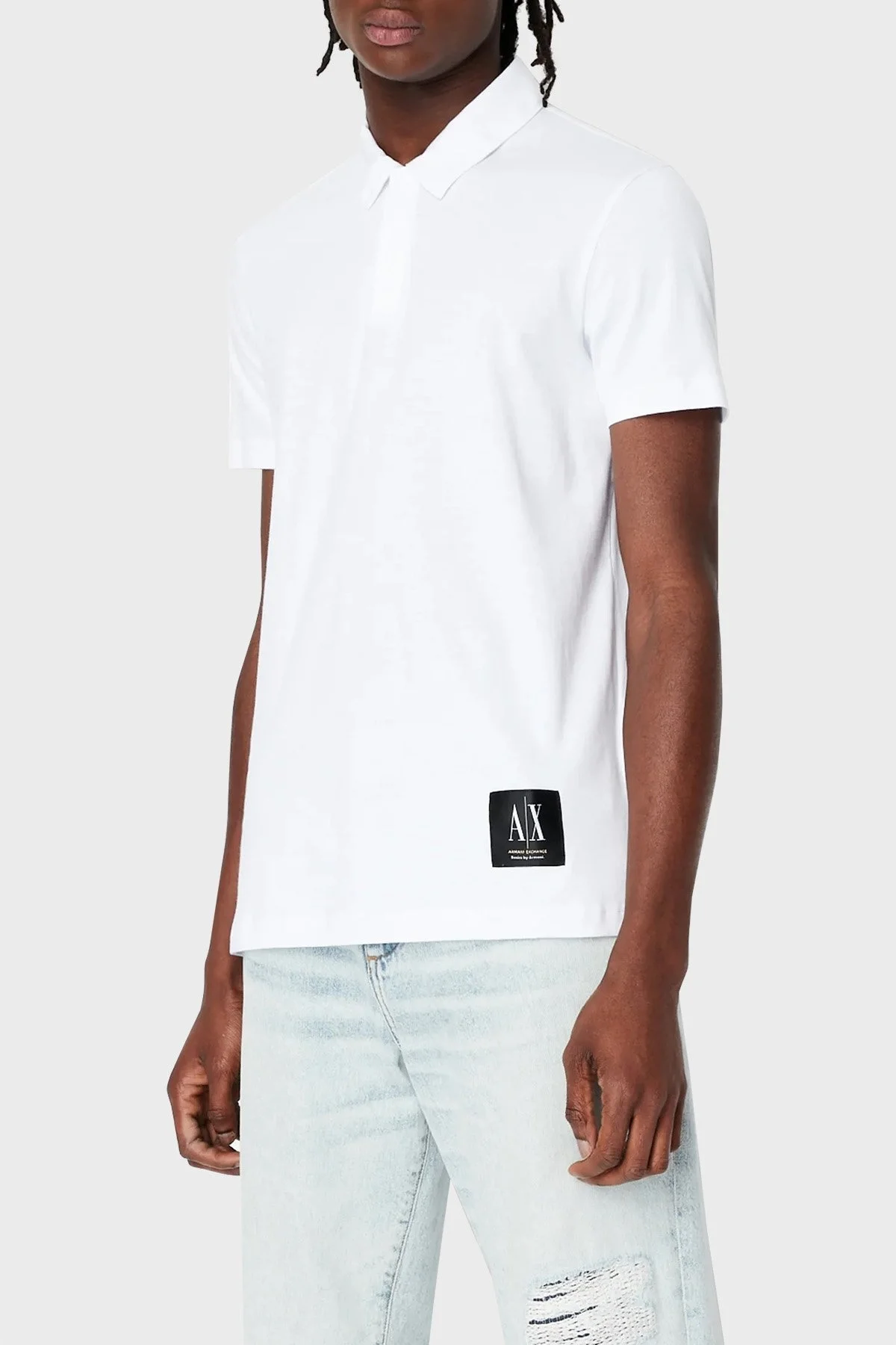 Armani Exchange % 100 Pamuk Slim Fit Erkek Polo T Shirt 3RZFAB ZJ8EZ 1100 BEYAZ - 1