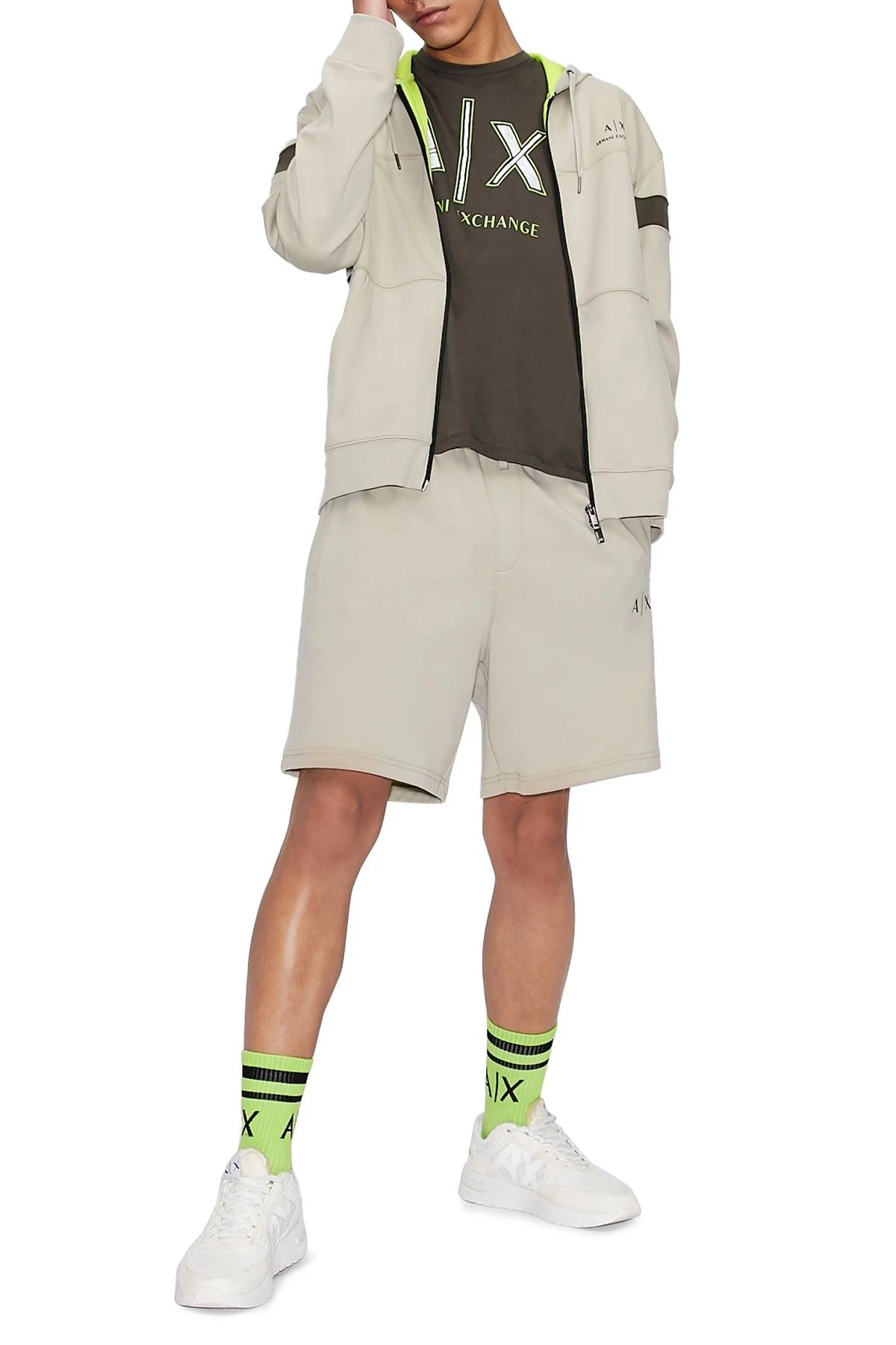 Armani Exchange % 100 Pamuklu Bisiklet Yaka Erkek T Shirt 3KZTAF ZJ4JZ 1855 HAKİ - 4