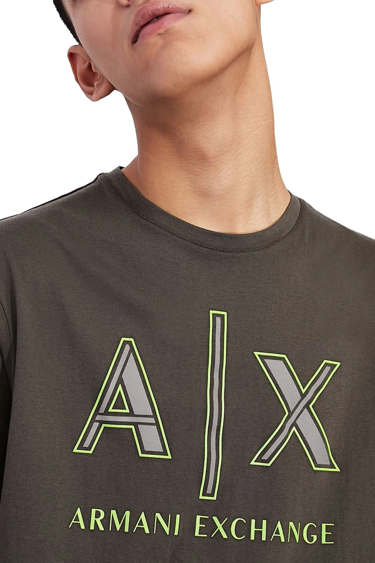 Armani Exchange % 100 Pamuklu Bisiklet Yaka Erkek T Shirt 3KZTAF ZJ4JZ 1855 HAKİ - 5