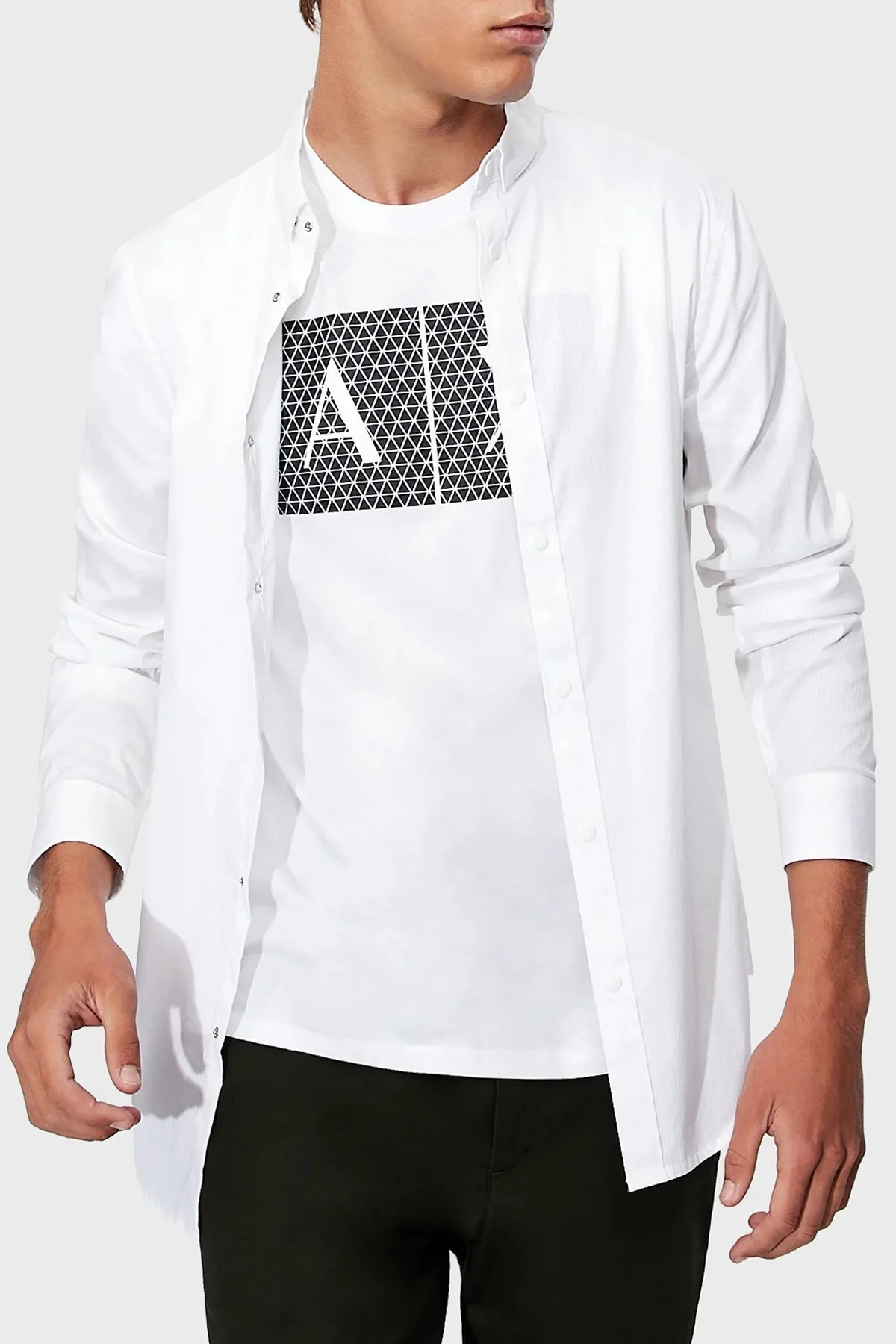 Armani Exchange % 100 Pamuklu Bisiklet Yaka Erkek T Shirt 8NZTCK Z8H4Z 1100 BEYAZ - 9