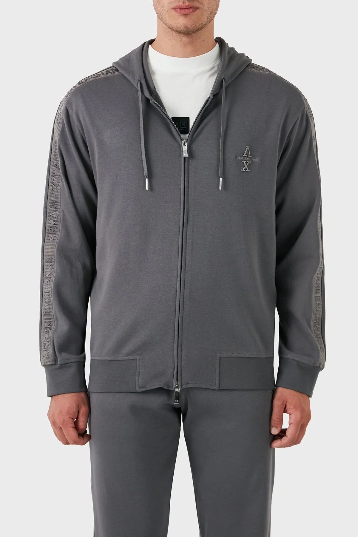 Armani Exchange % 100 Pamuklu Kapüşonlu Erkek Sweat 6DZMLC ZJNNZ 19AA GRİ - 1
