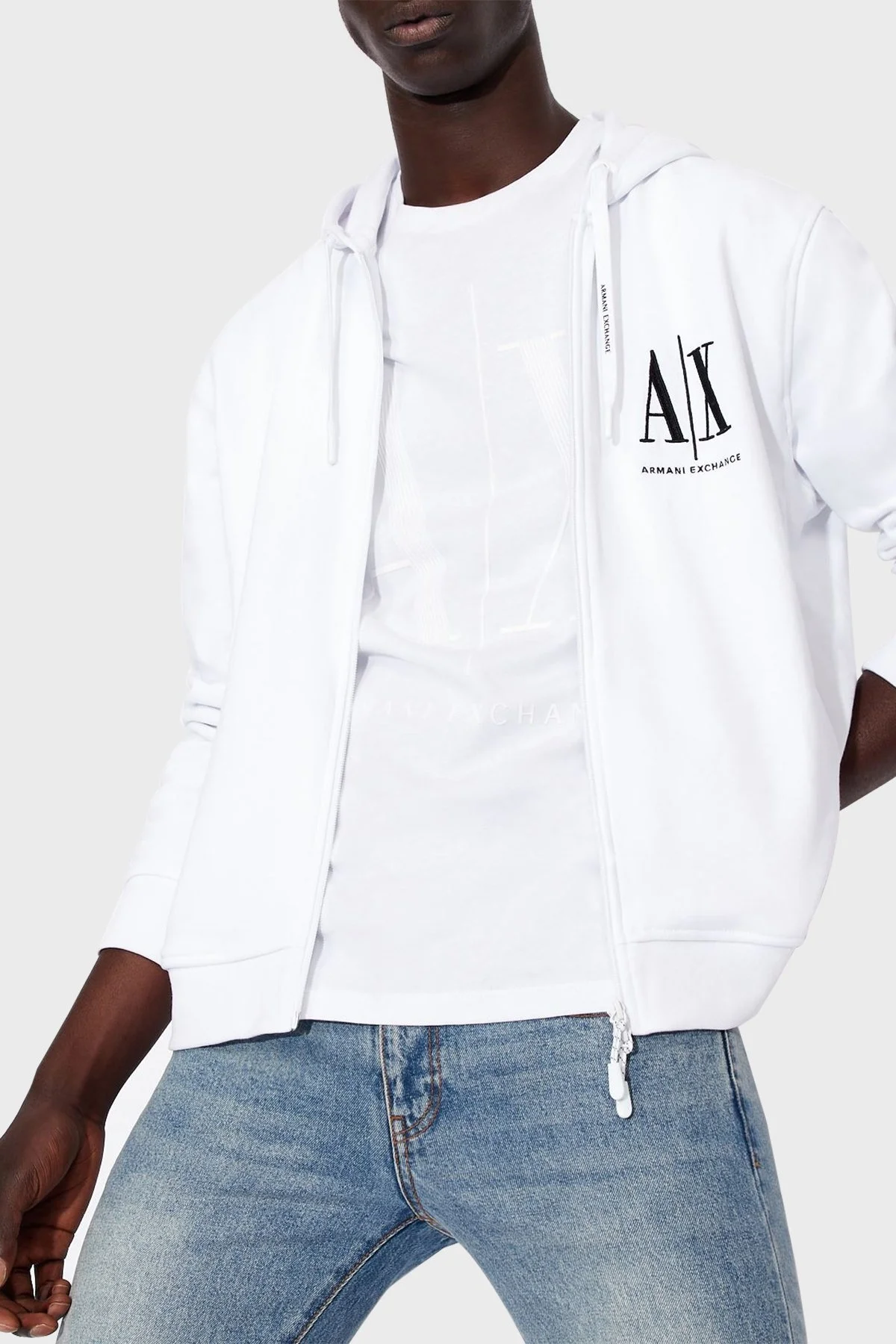 Armani Exchange % 100 Pamuklu Kapüşonlu Erkek Sweat 8NZMPP ZJ1ZZ 1100 BEYAZ - 5