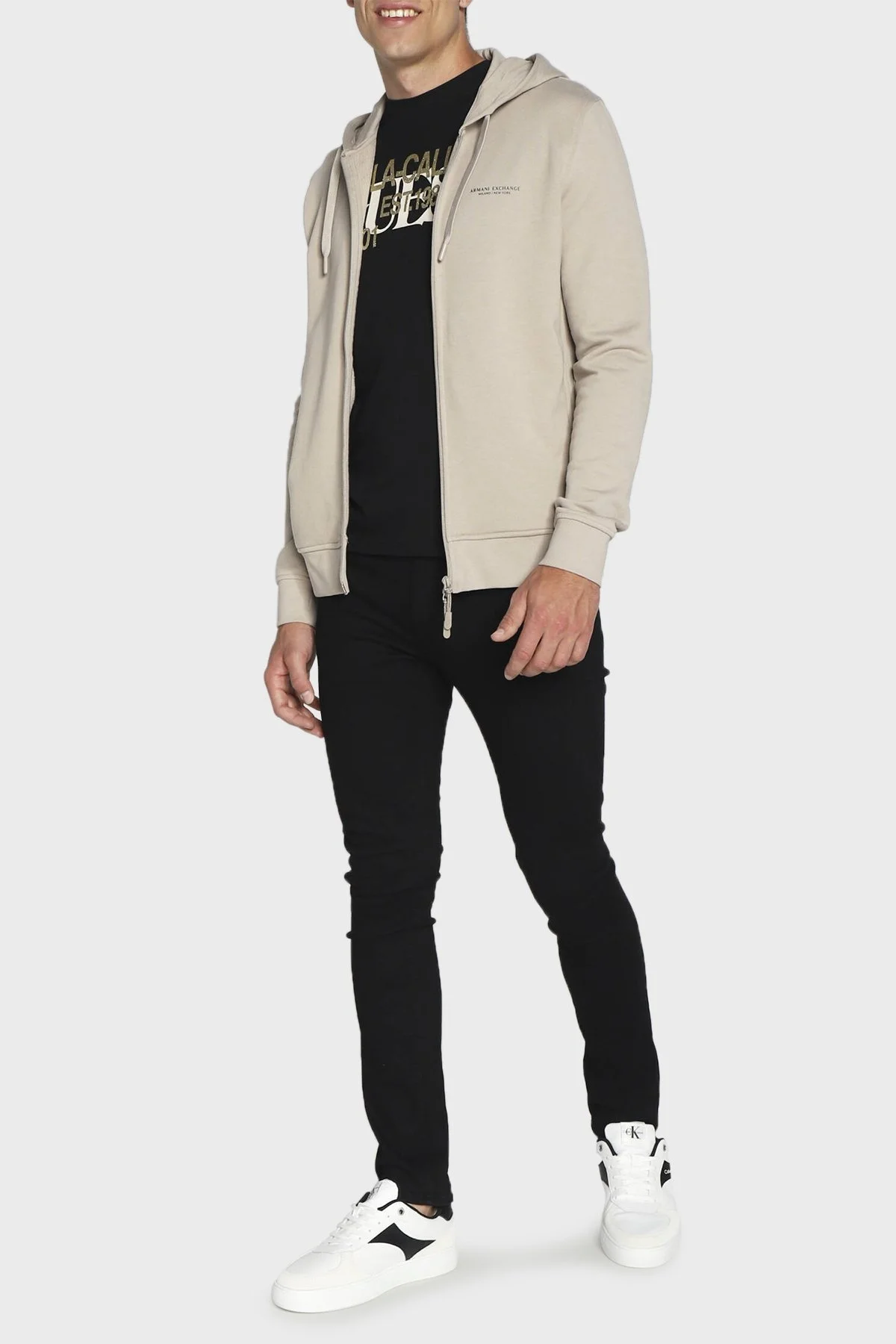 Armani Exchange % 100 Pamuklu Kapüşonlu Fermuarlı Erkek Sweat 8NZM95 ZJKRZ 6711 BEJ - 2