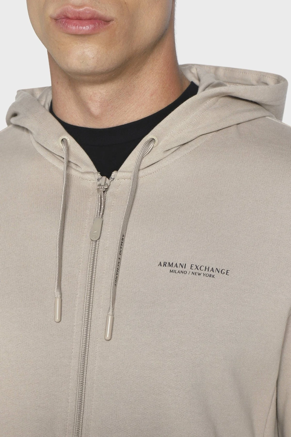 Armani Exchange % 100 Pamuklu Kapüşonlu Fermuarlı Erkek Sweat 8NZM95 ZJKRZ 6711 BEJ - 4