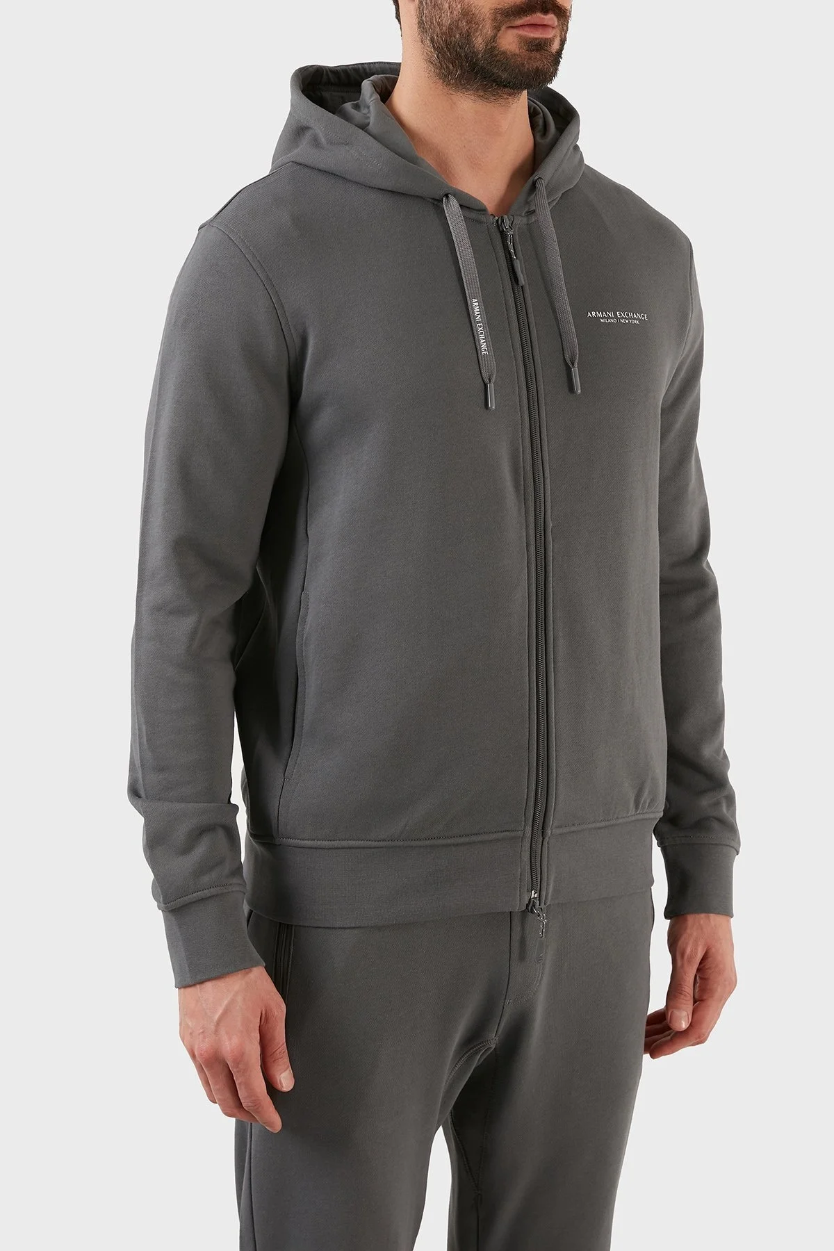 Armani Exchange % 100 Pamuklu Loose Fit Kapüşonlu Erkek Sweat 8NZM95 ZJKRZ 1965 FÜME - 3