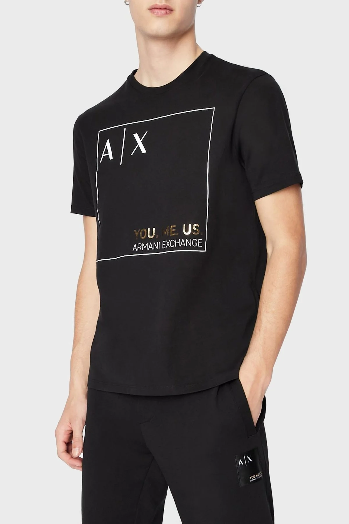 Armani Exchange % 100 Pamuklu Regular Fit Bisiklet Yaka Erkek T Shirt 6LZTAY ZJFCZ 1200 SİYAH - 1
