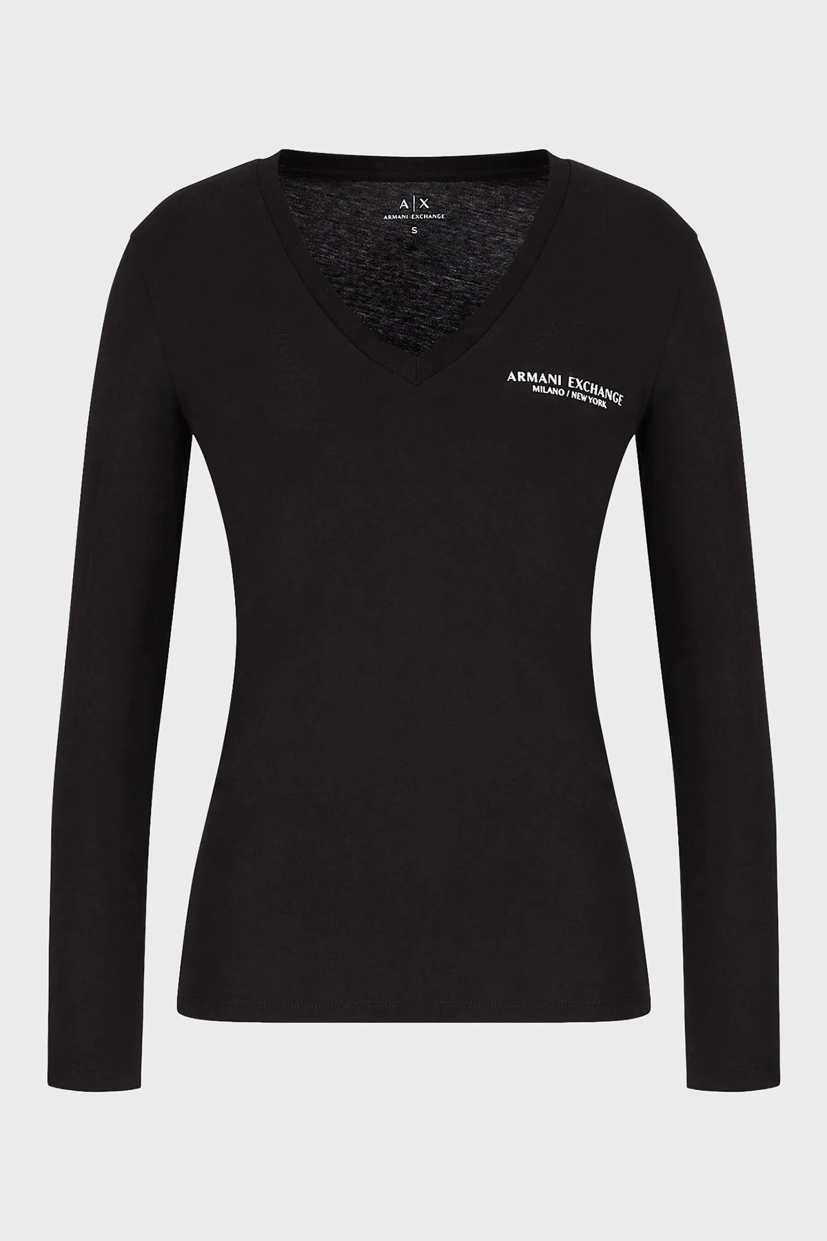 Armani Exchange % 100 Pamuklu Regular Fit V Yaka Bayan T Shirt 8NYT89 YJG3Z 1200 SİYAH - 4