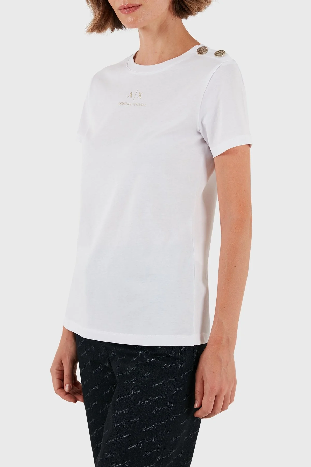 Armani Exchange % 100 Pamuklu Slim Fit Bayan T Shirt 6DYT46 YJ3RZ 1000 BEYAZ - 2
