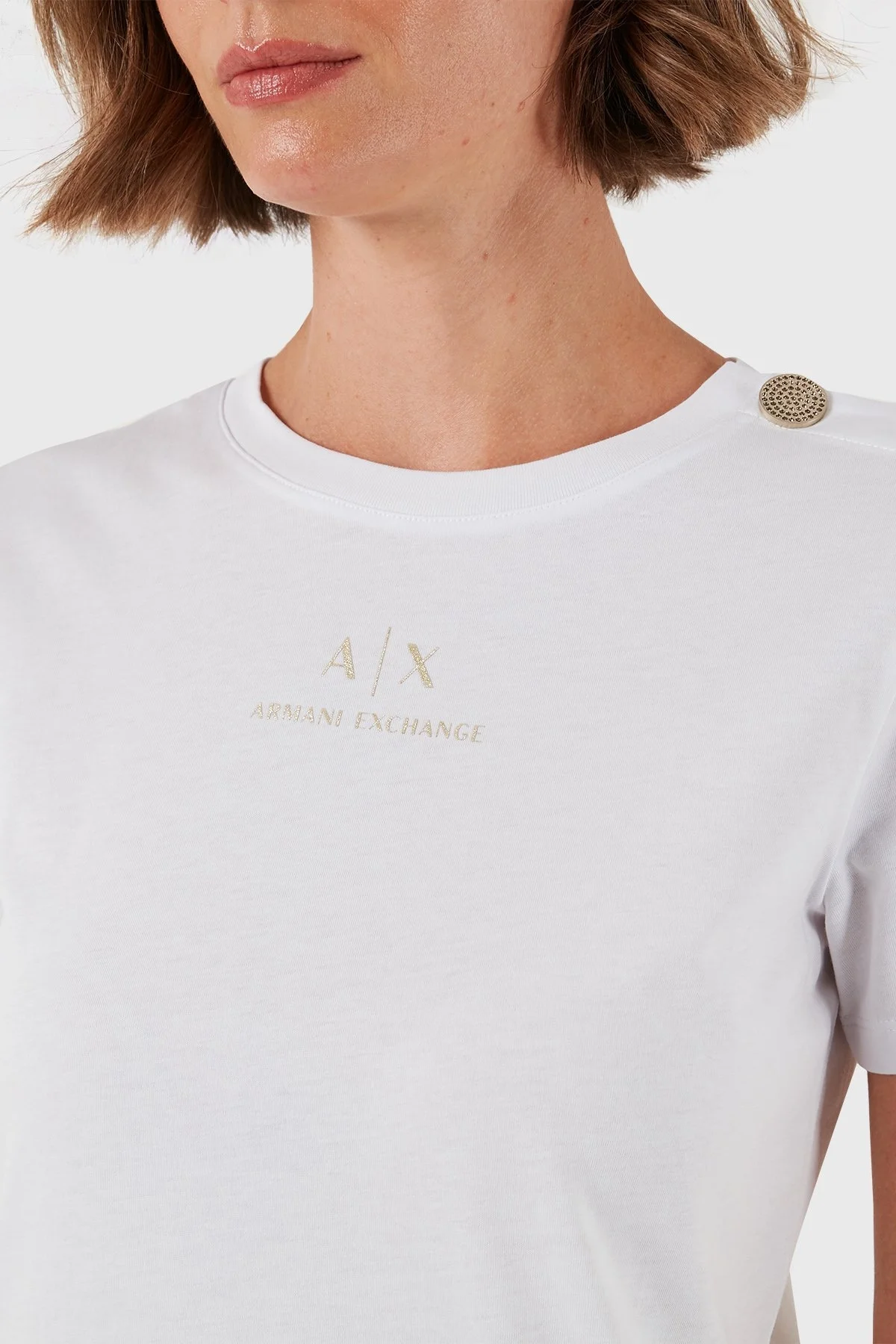 Armani Exchange % 100 Pamuklu Slim Fit Bayan T Shirt 6DYT46 YJ3RZ 1000 BEYAZ - 3