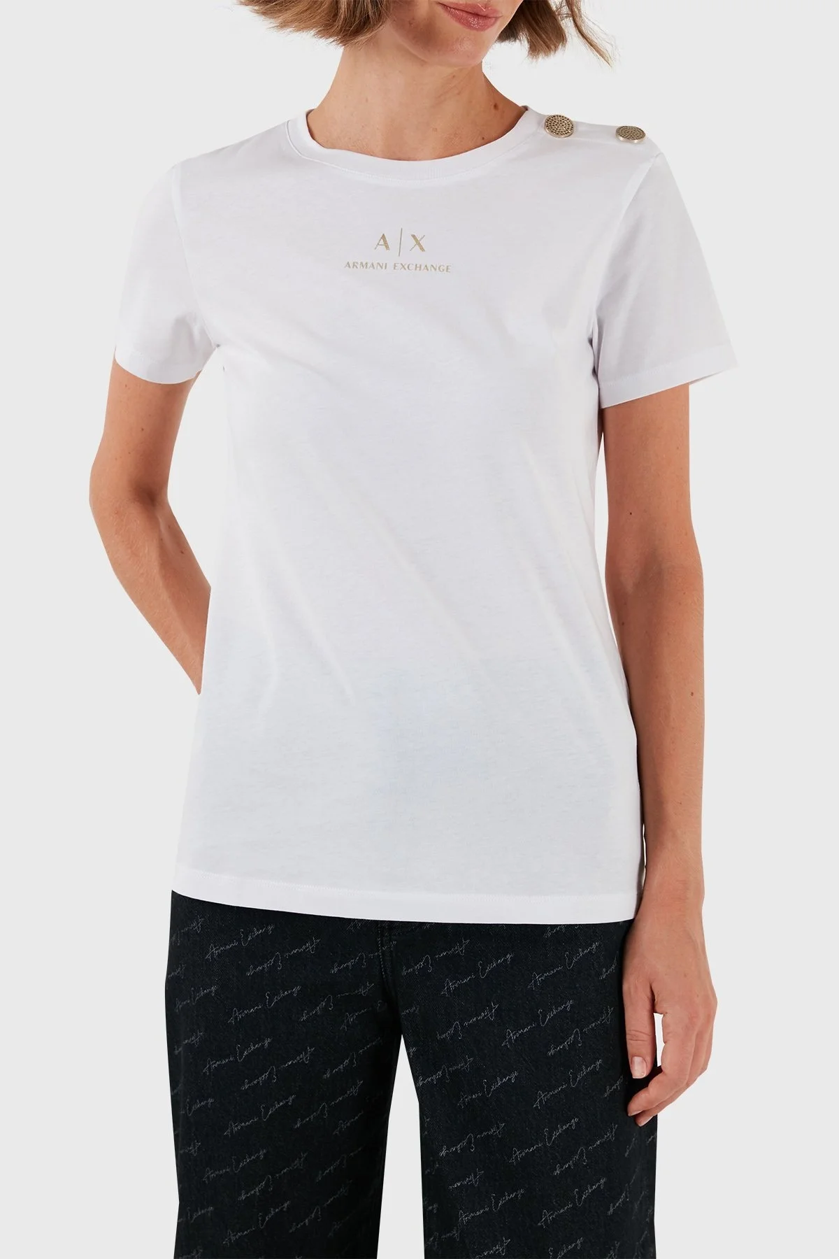 Armani Exchange % 100 Pamuklu Slim Fit Bayan T Shirt 6DYT46 YJ3RZ 1000 BEYAZ - 5