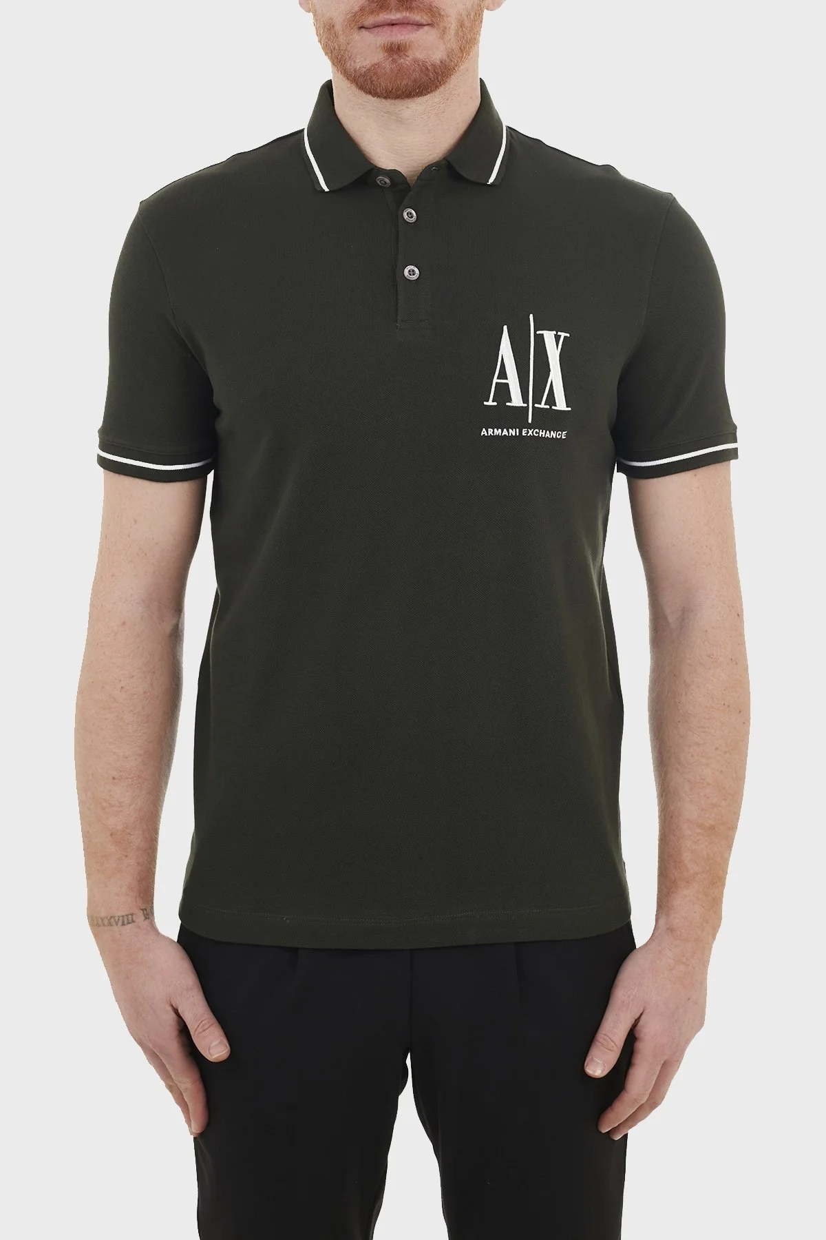 Armani Exchange % 100 Pamuklu T Shirt Erkek Polo 8NZFPA Z8M5Z 1851 HAKİ - 1