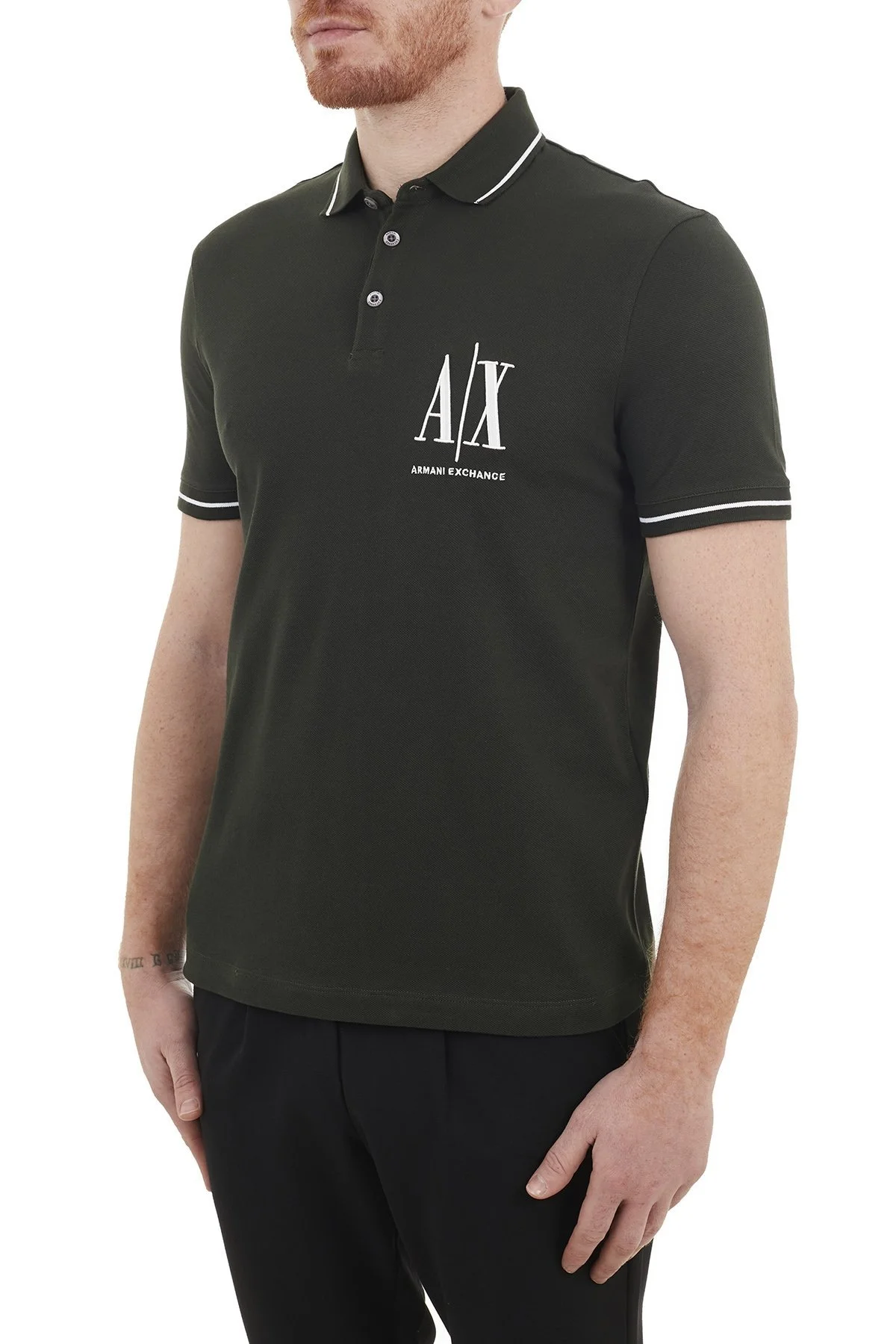 Armani Exchange % 100 Pamuklu T Shirt Erkek Polo 8NZFPA Z8M5Z 1851 HAKİ - 3