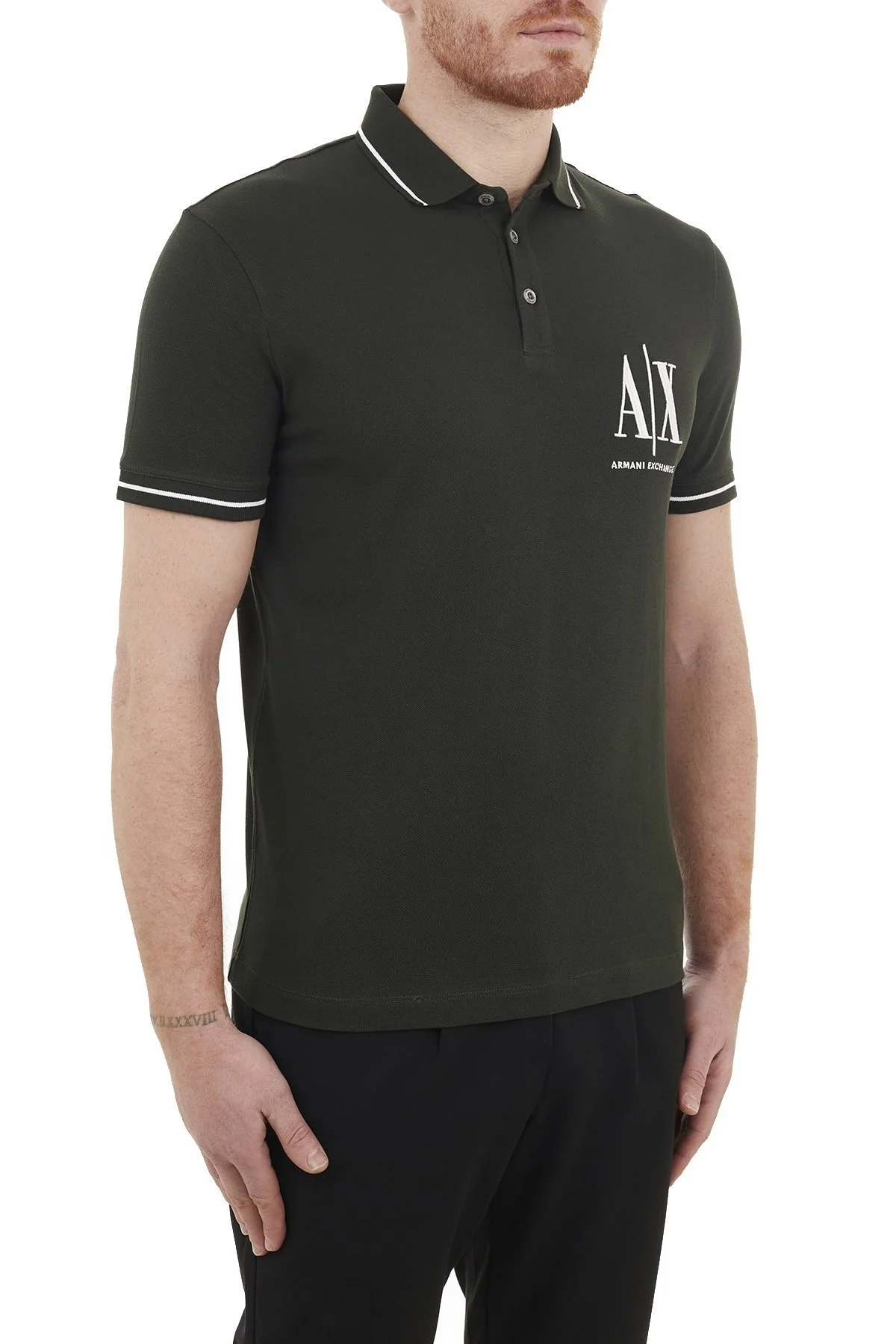 Armani Exchange % 100 Pamuklu T Shirt Erkek Polo 8NZFPA Z8M5Z 1851 HAKİ - 4