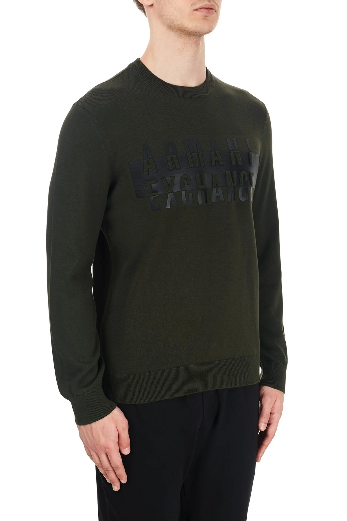 Armani Exchange % 100 Yünlü Baskılı Bisiklet Yaka Erkek Kazak 6HZM2J ZMQ7Z 1851 HAKİ - 4