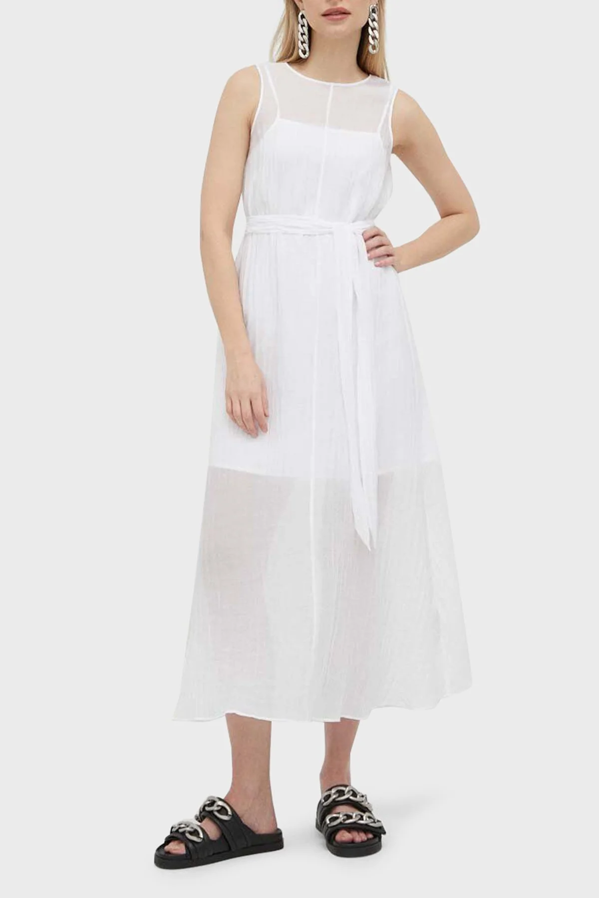 Armani Exchange Astarlı Transparan Maxi Bayan Elbise 3RYA32 YN3KZ 1000 BEYAZ - 1