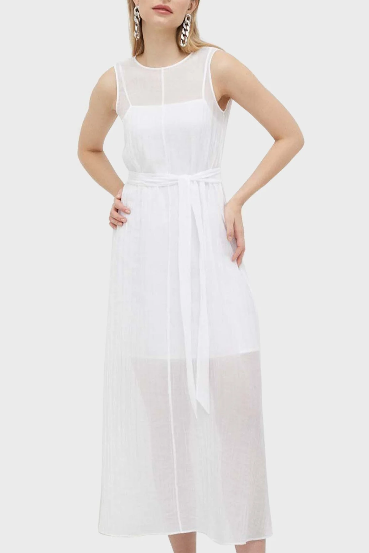 Armani Exchange Astarlı Transparan Maxi Bayan Elbise 3RYA32 YN3KZ 1000 BEYAZ - 2