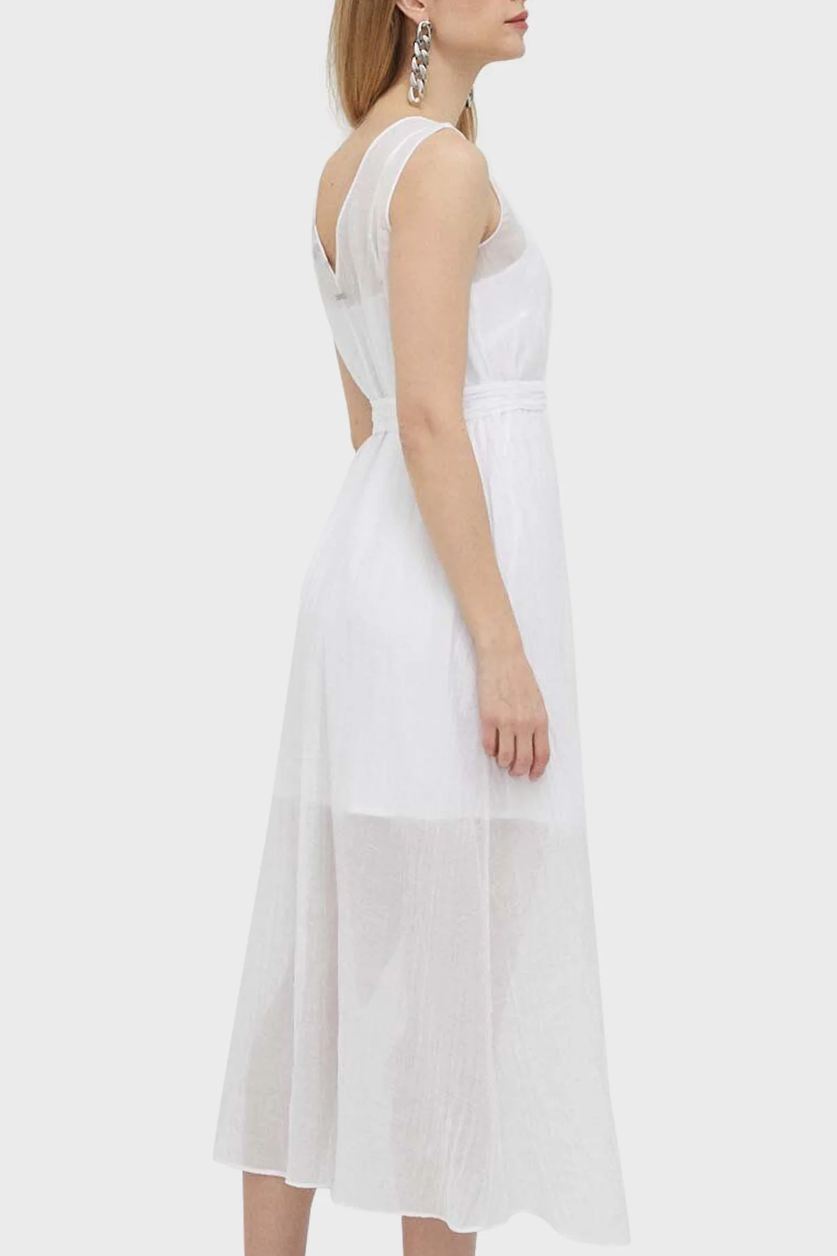 Armani Exchange Astarlı Transparan Maxi Bayan Elbise 3RYA32 YN3KZ 1000 BEYAZ - 4