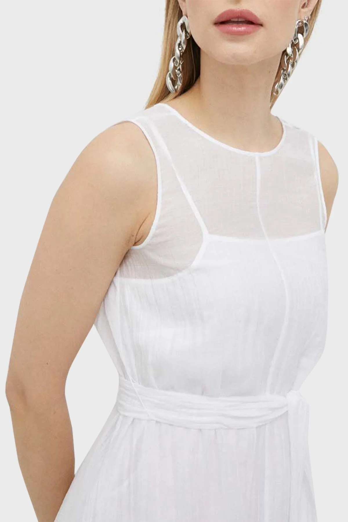 Armani Exchange Astarlı Transparan Maxi Bayan Elbise 3RYA32 YN3KZ 1000 BEYAZ - 5