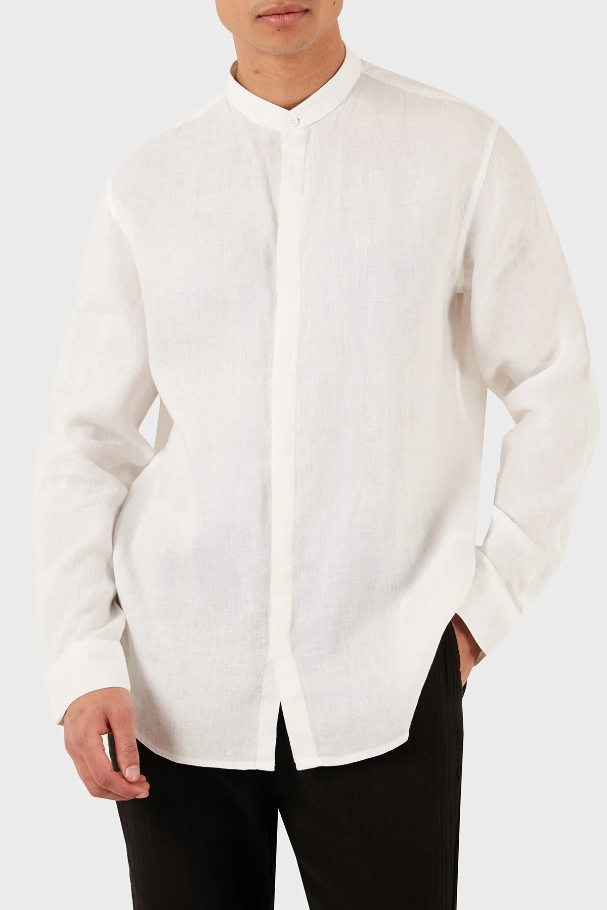 Armani Exchange Bant Yaka Regular Fit Keten Erkek Gömlek 8NZC66 ZNCFZ 1100 BEYAZ - 1