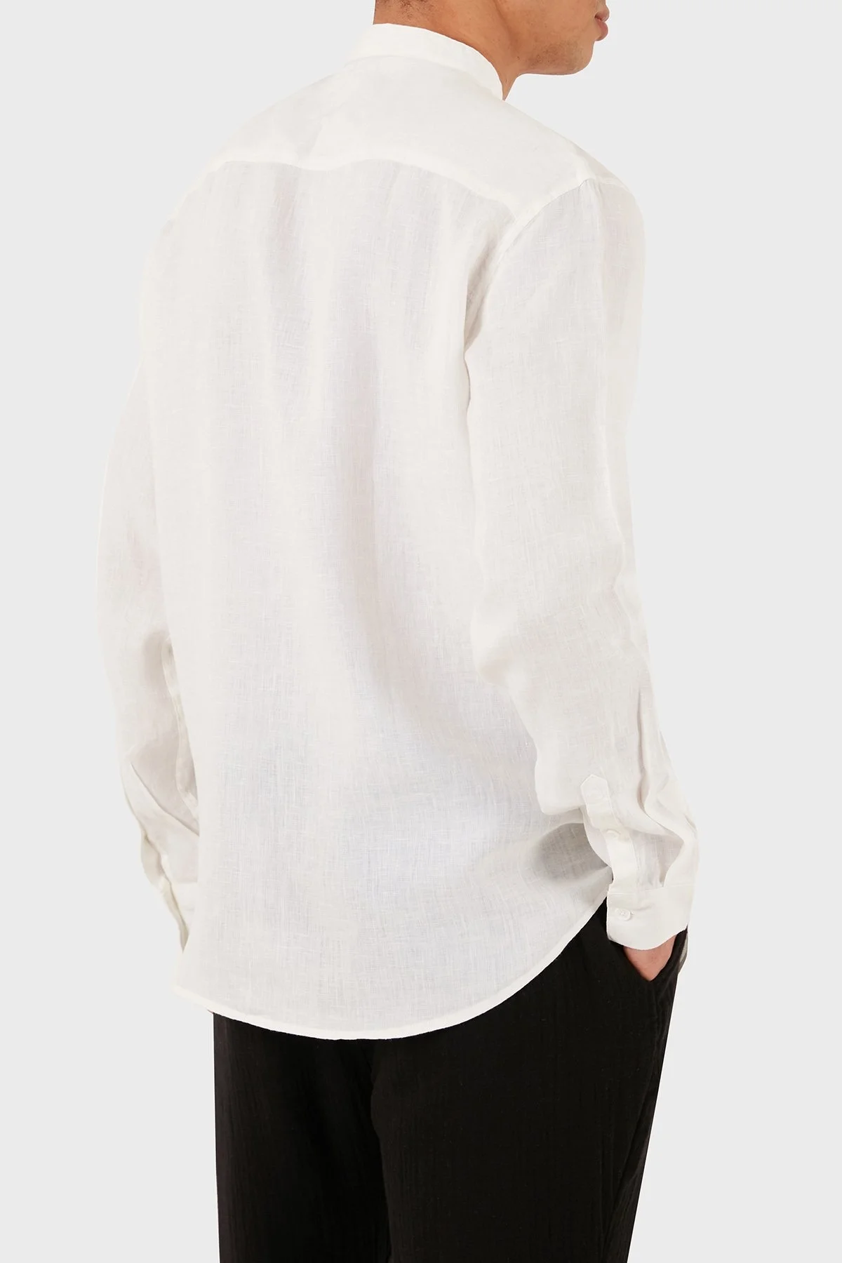 Armani Exchange Bant Yaka Regular Fit Keten Erkek Gömlek 8NZC66 ZNCFZ 1100 BEYAZ - 2